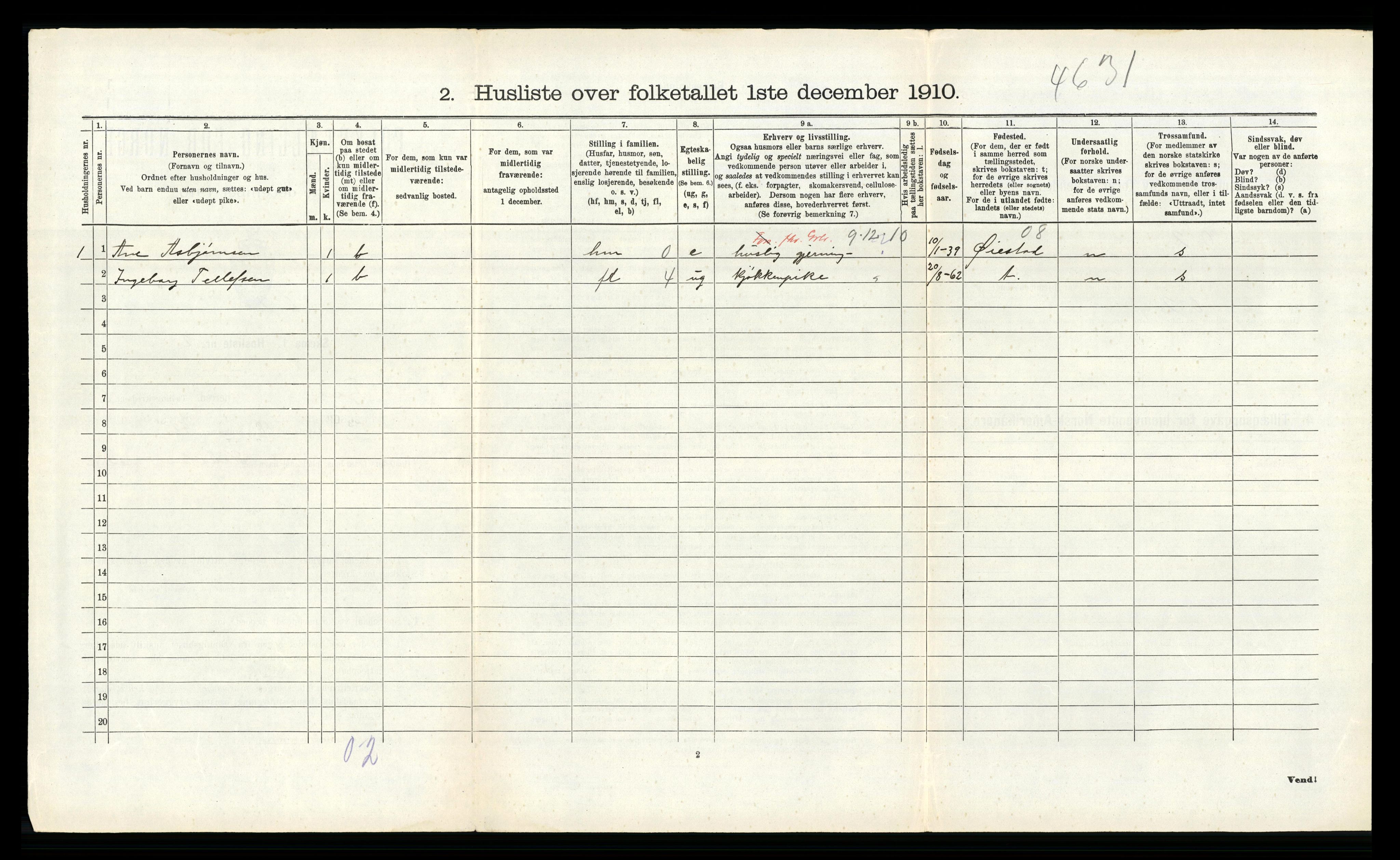 RA, 1910 census for Fjære, 1910, p. 1206