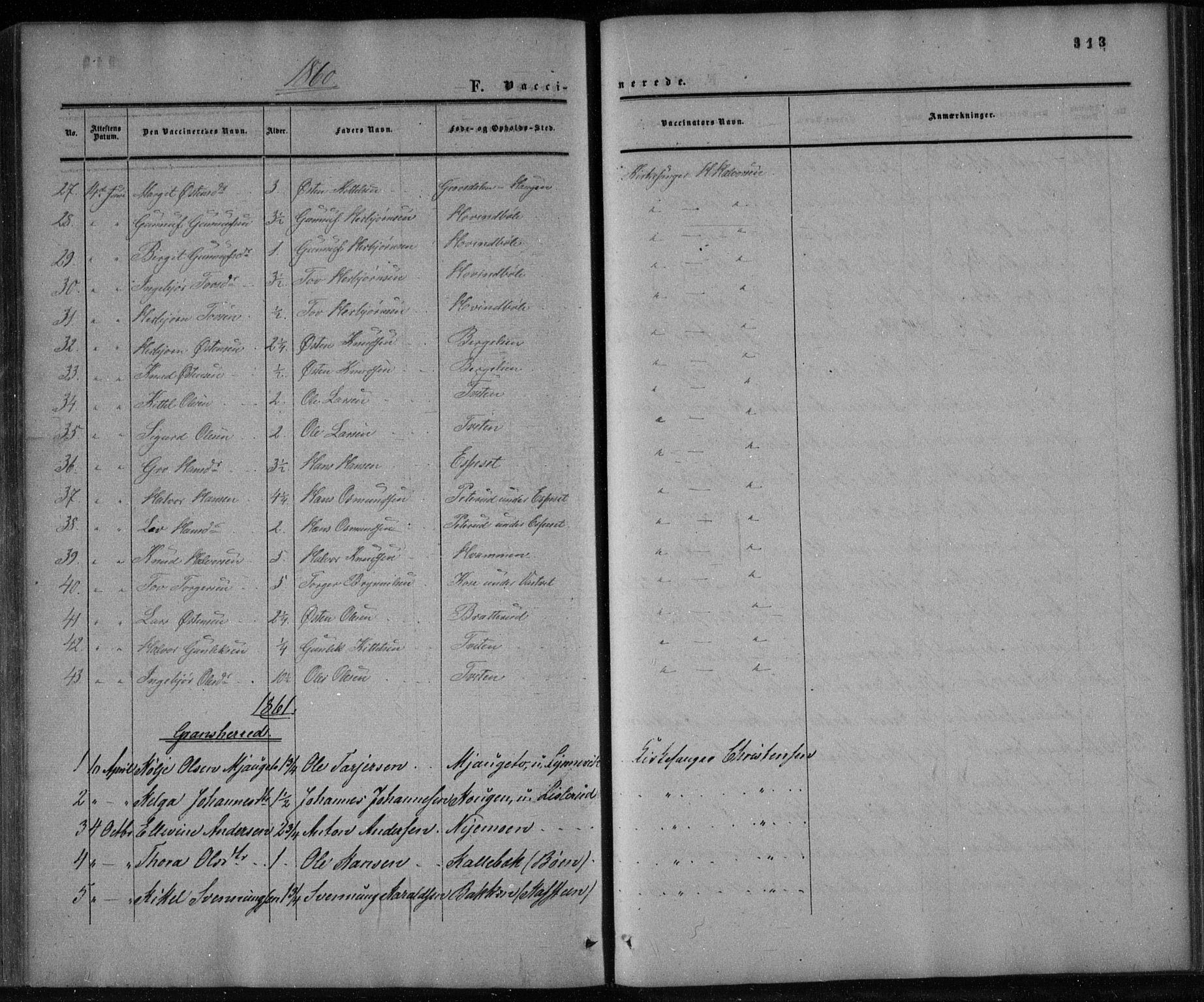Gransherad kirkebøker, SAKO/A-267/F/Fa/L0003: Parish register (official) no. I 3, 1859-1870, p. 313