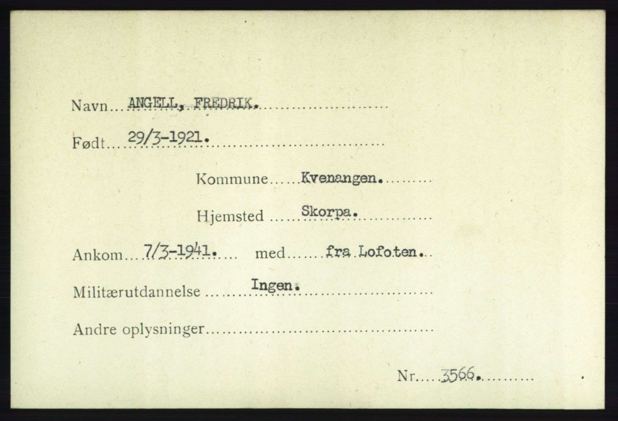 Forsvarets Overkommando. 2. kontor. Arkiv 8.1. Mottakersentralen FDE og FO.II, RA/RAFA-6952/P/Pa/L0002: Angell - Beylegaard , 1940-1945, p. 2