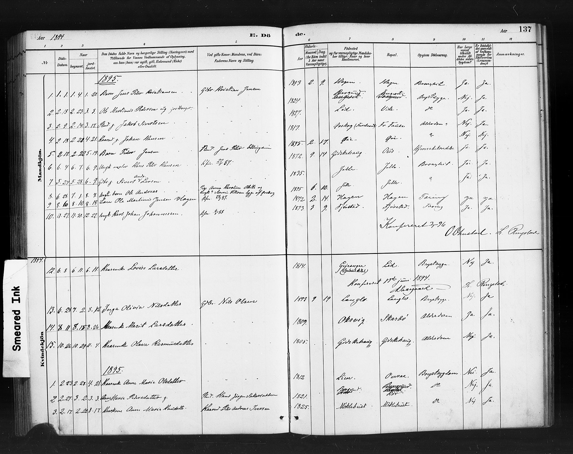 Ministerialprotokoller, klokkerbøker og fødselsregistre - Møre og Romsdal, SAT/A-1454/520/L0283: Parish register (official) no. 520A12, 1882-1898, p. 137