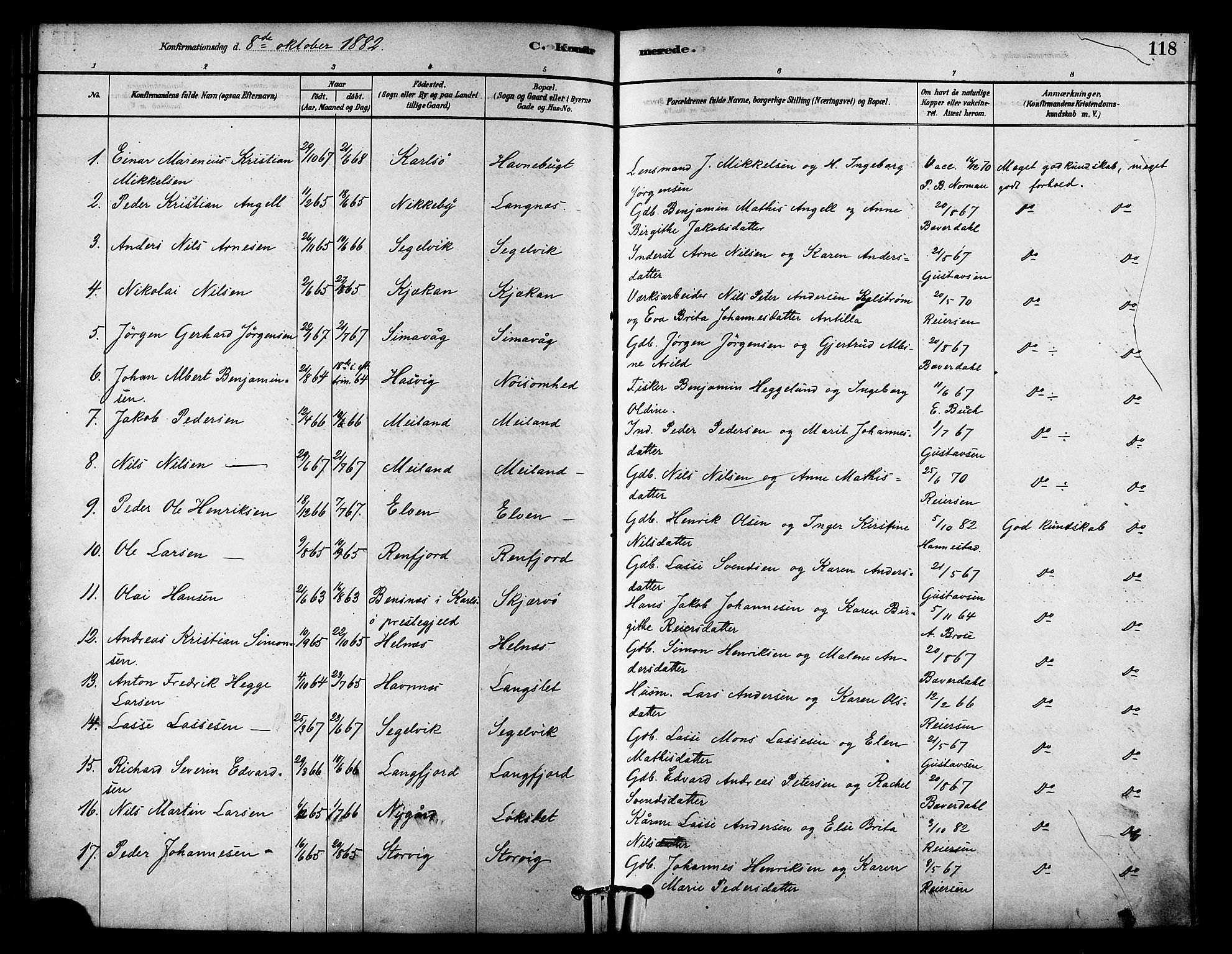 Skjervøy sokneprestkontor, SATØ/S-1300/H/Ha/Haa/L0009kirke: Parish register (official) no. 9, 1878-1887, p. 118