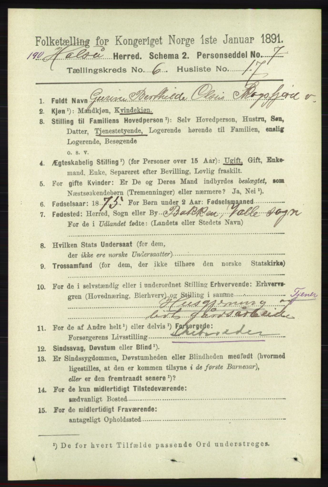 RA, 1891 census for 1019 Halse og Harkmark, 1891, p. 2477