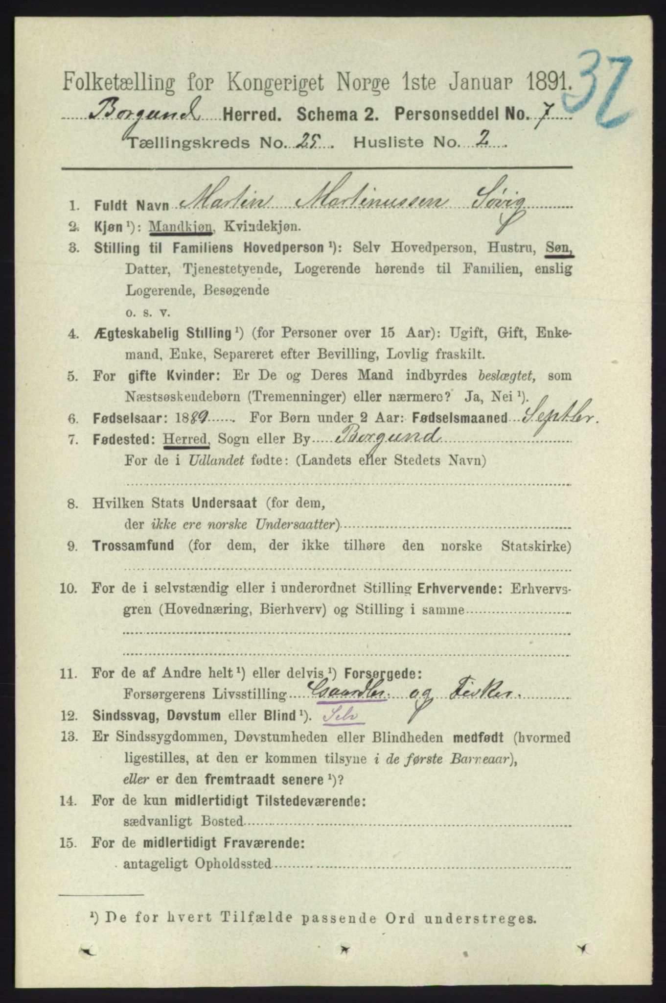 RA, 1891 census for 1531 Borgund, 1891, p. 7265