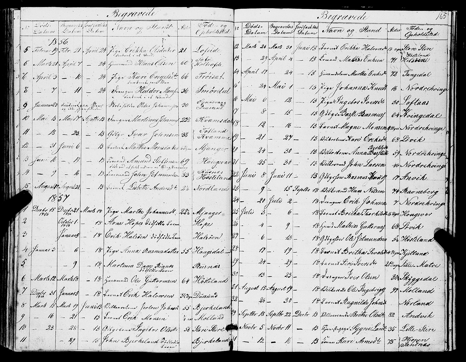 Masfjorden Sokneprestembete, SAB/A-77001: Parish register (copy) no. A 1, 1851-1875, p. 165