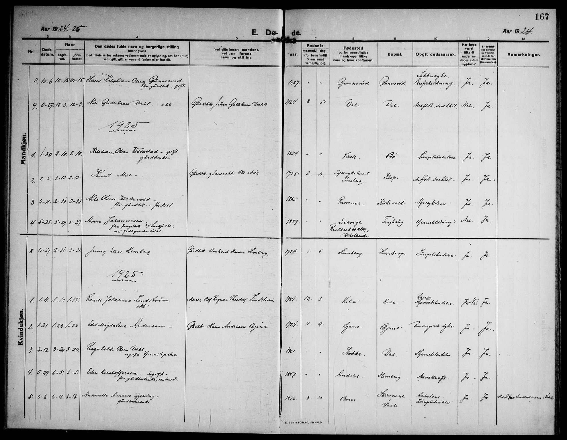 Ramnes kirkebøker, SAKO/A-314/F/Fa/L0009: Parish register (official) no. I 9, 1912-1929, p. 167