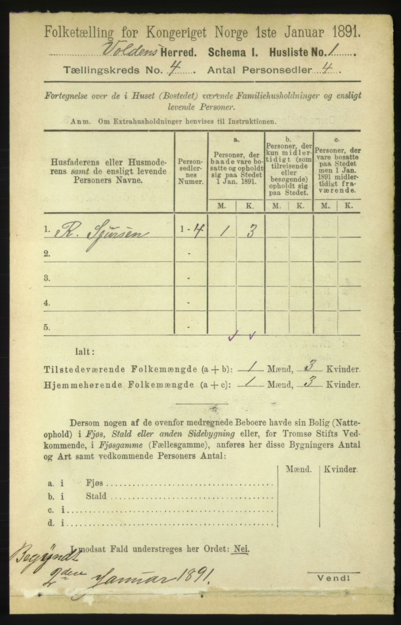 RA, 1891 census for 1519 Volda, 1891, p. 1927