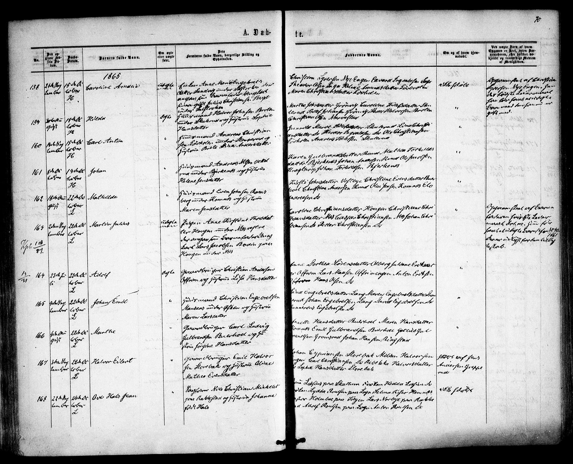 Høland prestekontor Kirkebøker, AV/SAO-A-10346a/F/Fa/L0011: Parish register (official) no. I 11, 1862-1869, p. 70