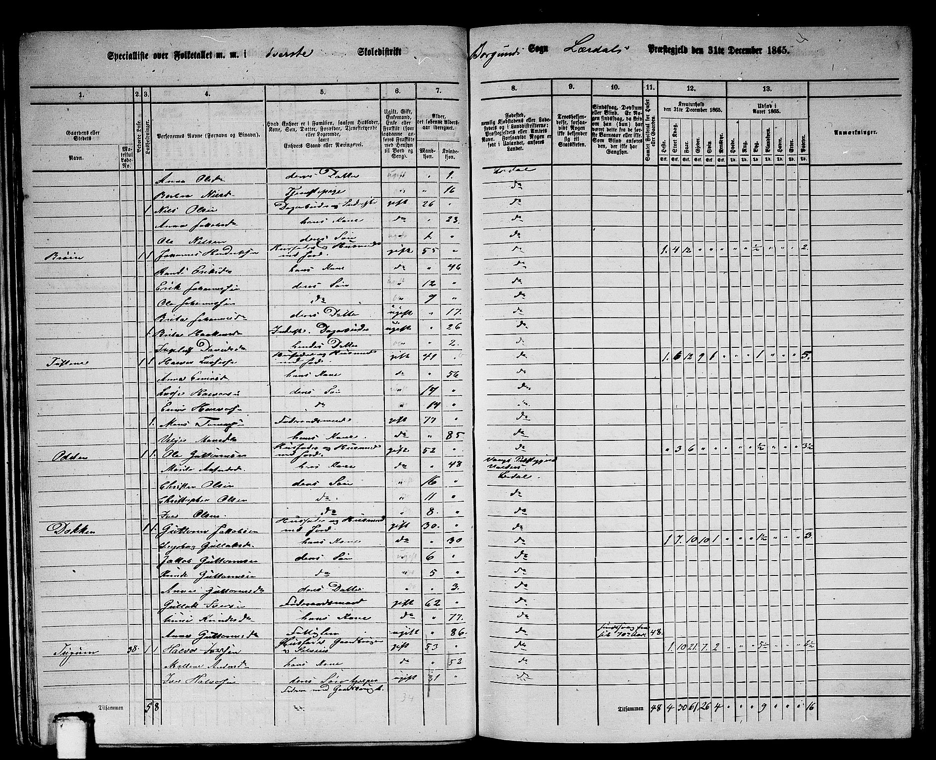 RA, 1865 census for Lærdal, 1865, p. 21