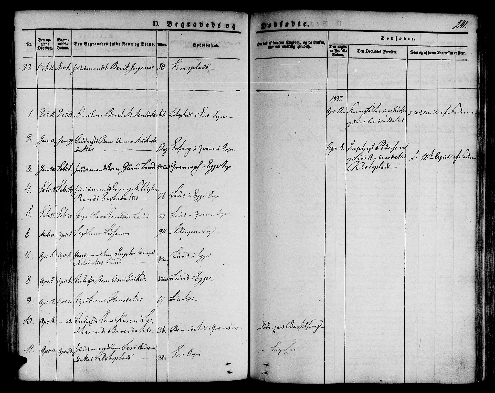 Ministerialprotokoller, klokkerbøker og fødselsregistre - Nord-Trøndelag, AV/SAT-A-1458/746/L0445: Parish register (official) no. 746A04, 1826-1846, p. 241