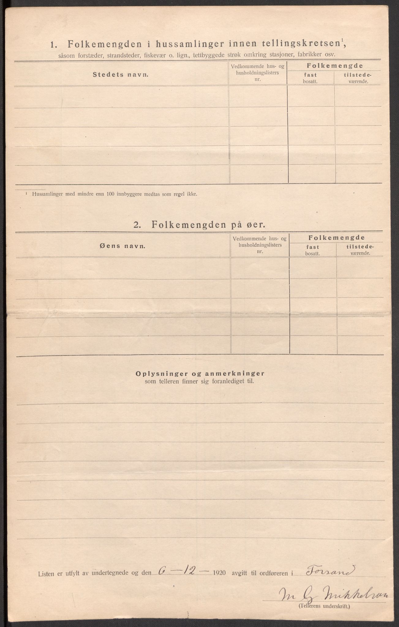 SAST, 1920 census for Forsand, 1920, p. 25