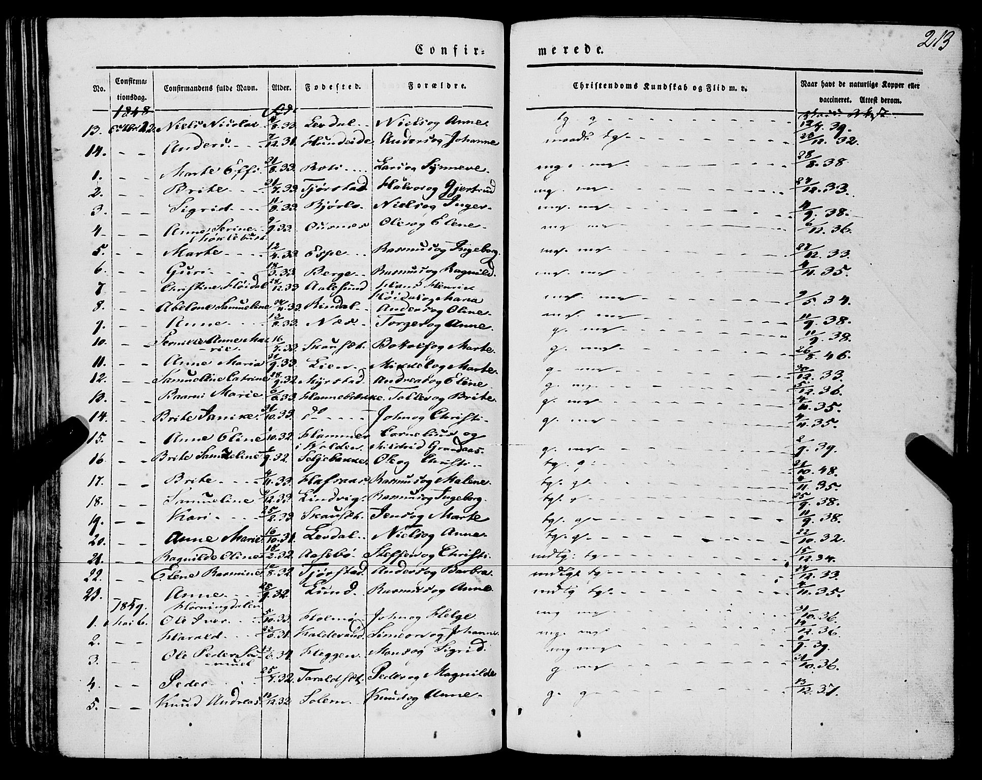 Eid sokneprestembete, SAB/A-82301/H/Haa/Haaa/L0007: Parish register (official) no. A 7, 1844-1858, p. 213