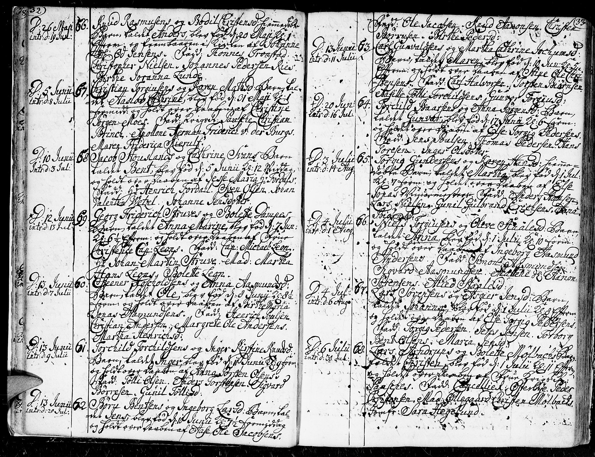 Kristiansand domprosti, SAK/1112-0006/F/Fa/L0002: Parish register (official) no. A 2, 1755-1778, p. 32-33
