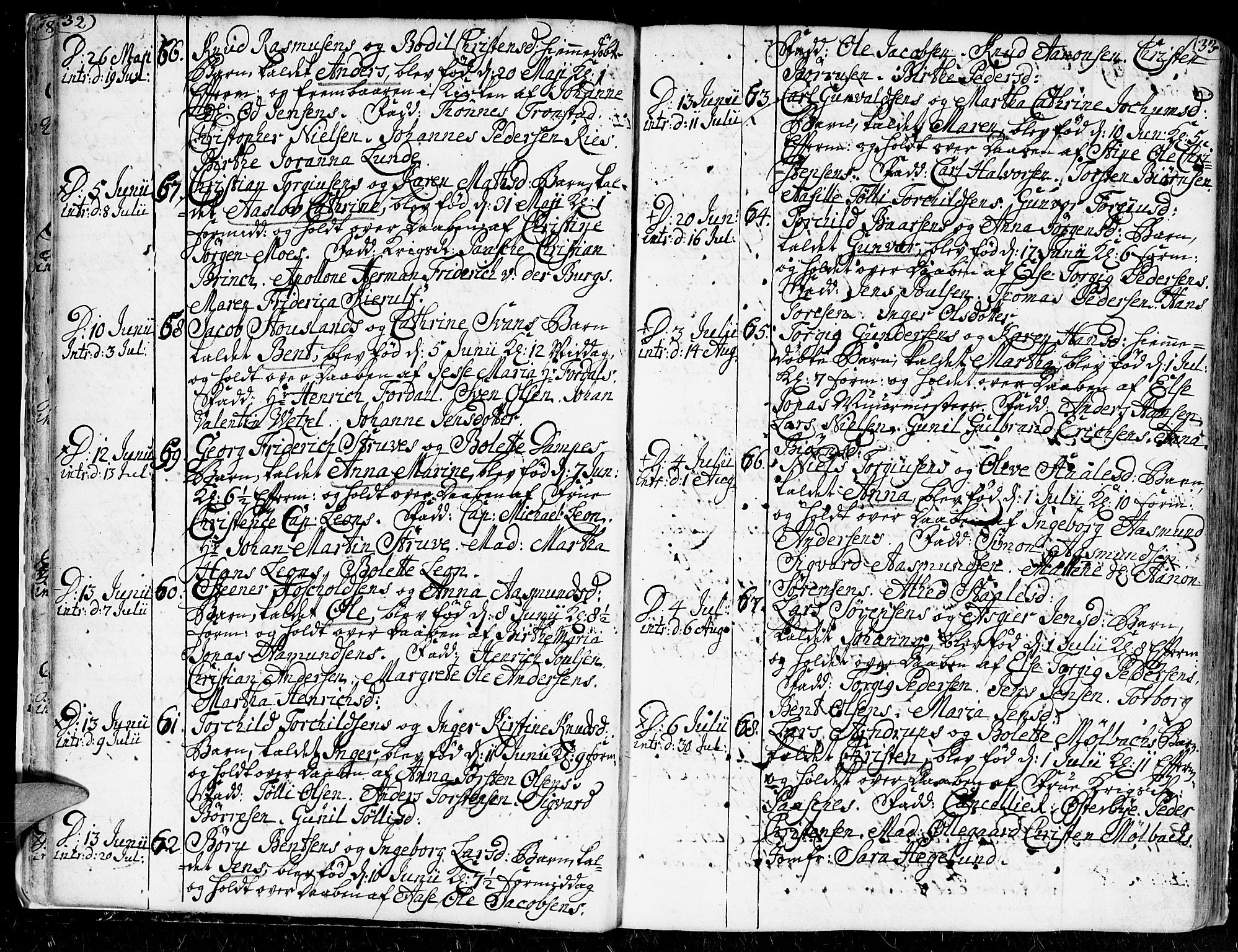 Kristiansand domprosti, AV/SAK-1112-0006/F/Fa/L0002: Parish register (official) no. A 2, 1755-1778, p. 32-33