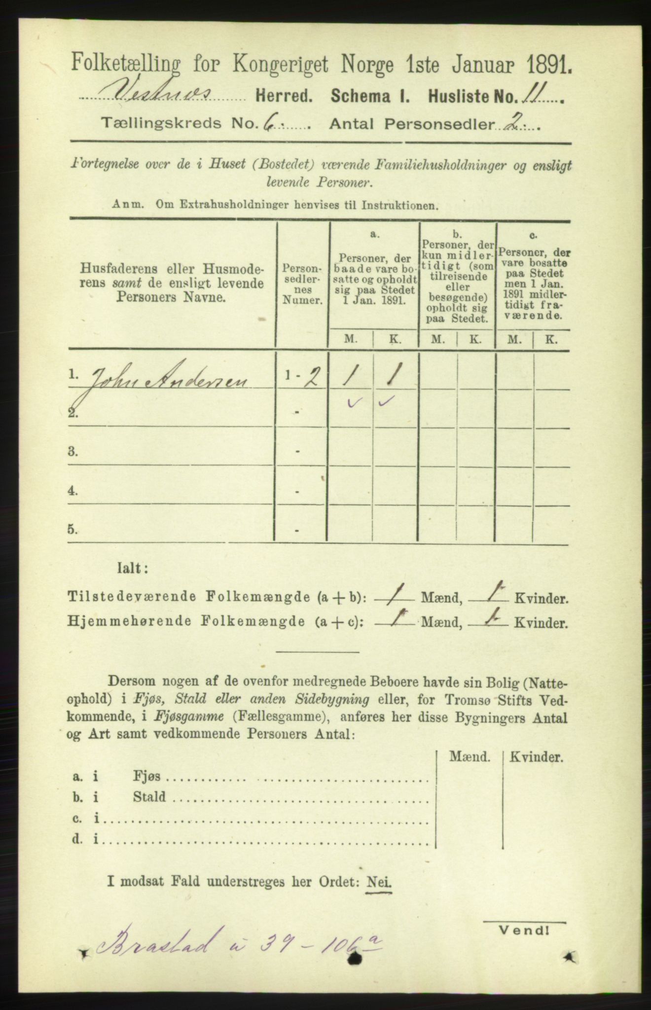 RA, 1891 census for 1535 Vestnes, 1891, p. 2131