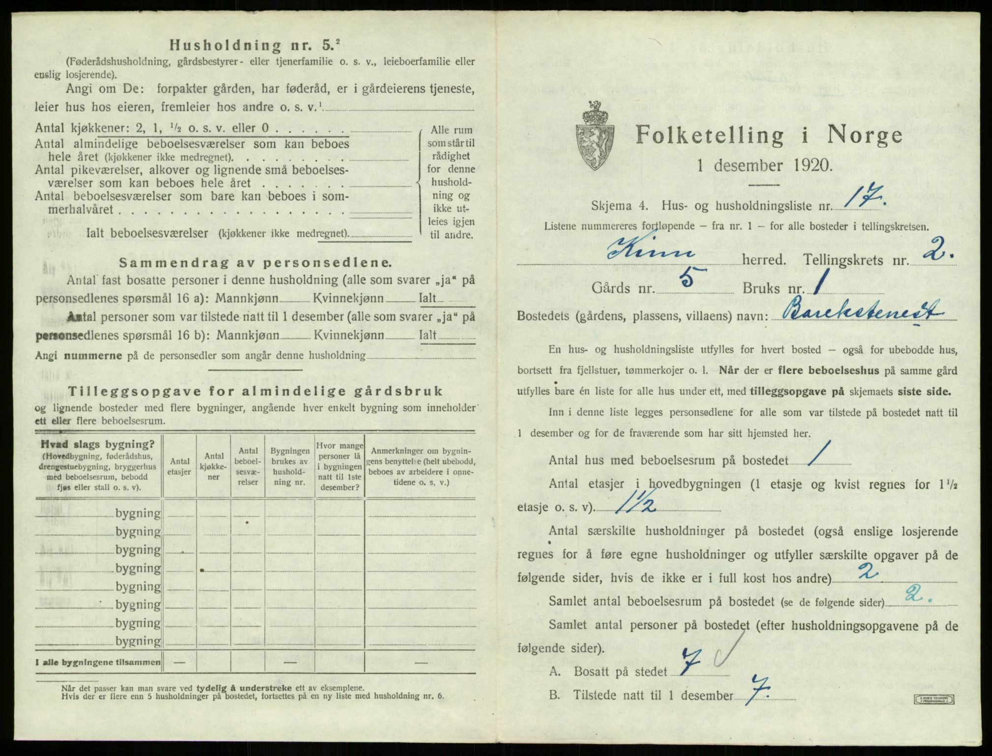 SAB, 1920 census for Kinn, 1920, p. 165