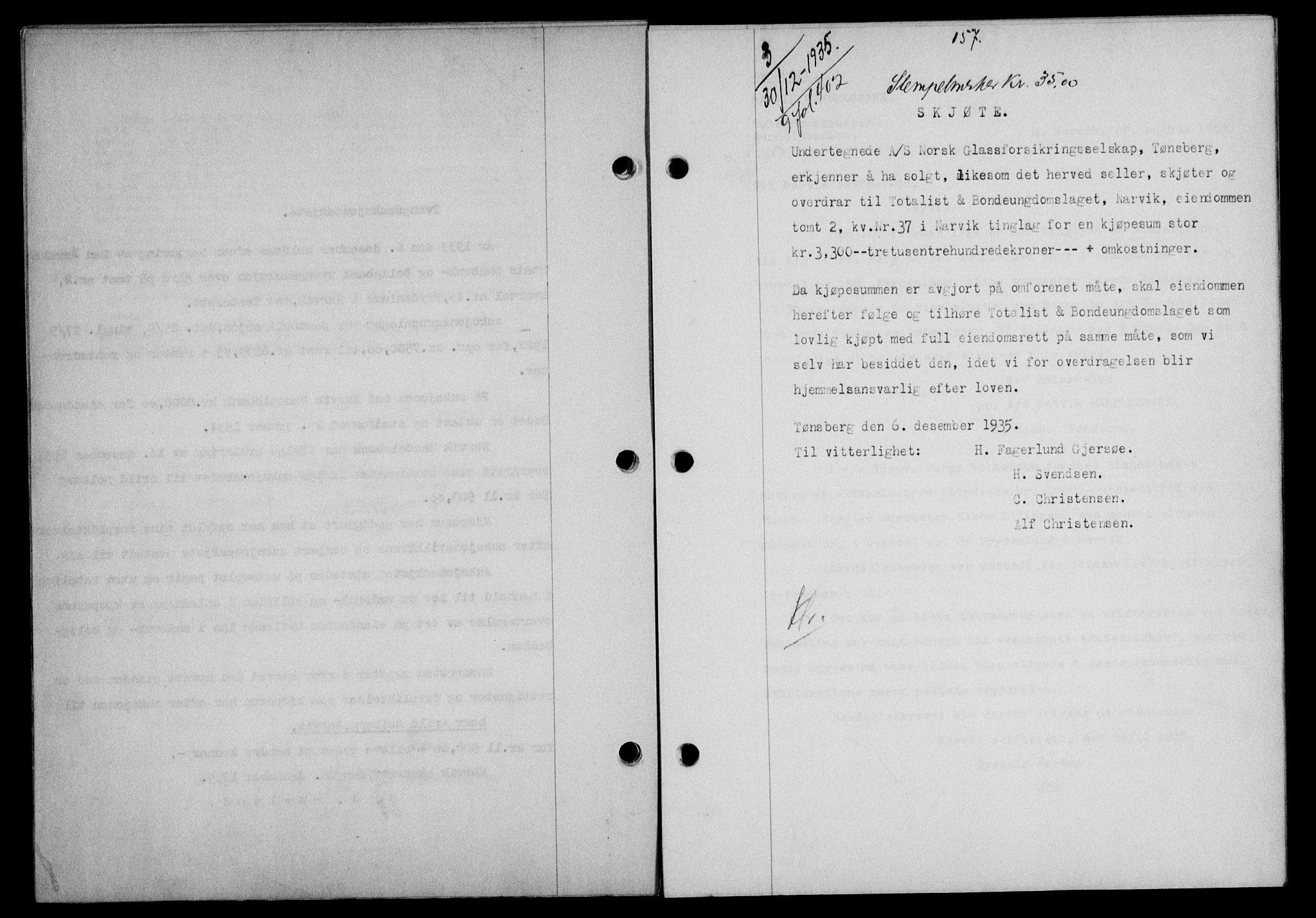 Narvik sorenskriveri, SAT/A-0002/1/2/2C/2Ca/L0011: Mortgage book no. 14, 1935-1937, Deed date: 30.12.1935