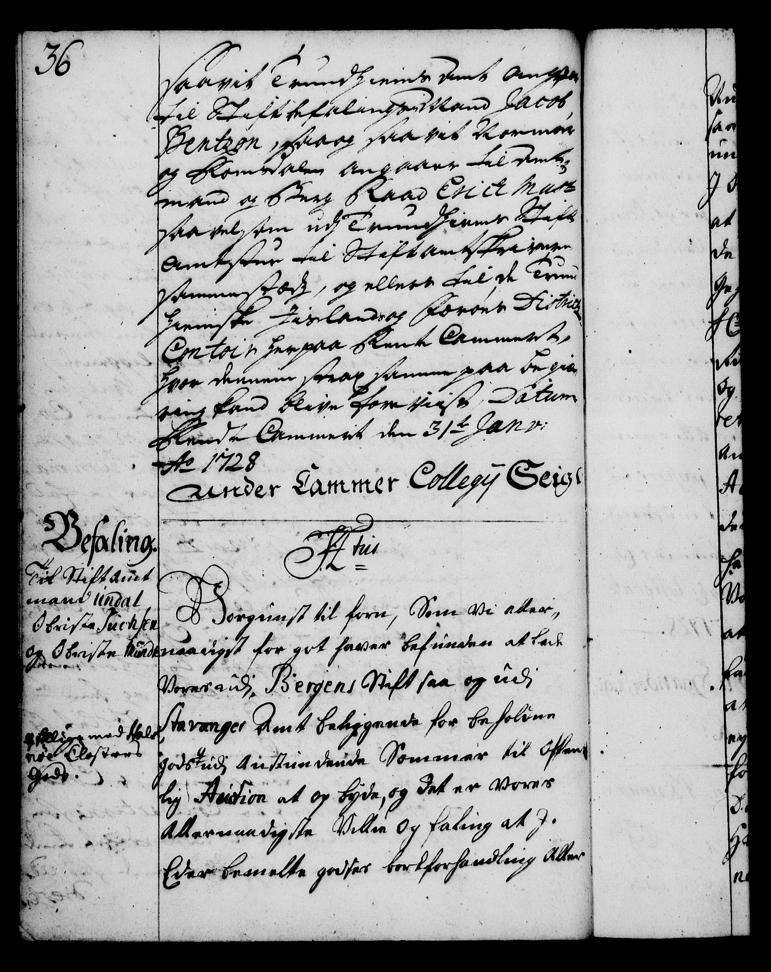 Rentekammeret, Kammerkanselliet, RA/EA-3111/G/Gg/Gga/L0003: Norsk ekspedisjonsprotokoll med register (merket RK 53.3), 1727-1734, p. 36