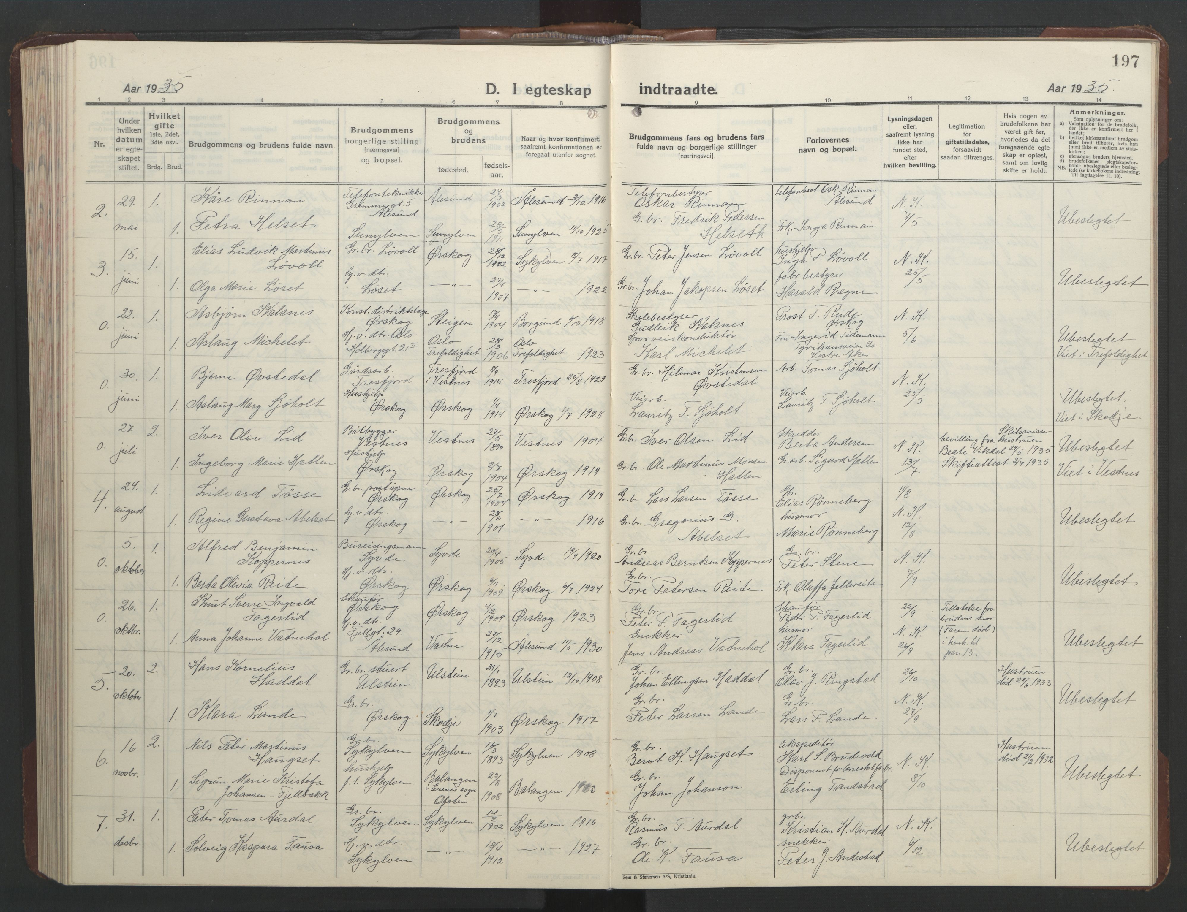 Ministerialprotokoller, klokkerbøker og fødselsregistre - Møre og Romsdal, AV/SAT-A-1454/522/L0329: Parish register (copy) no. 522C08, 1926-1951, p. 197