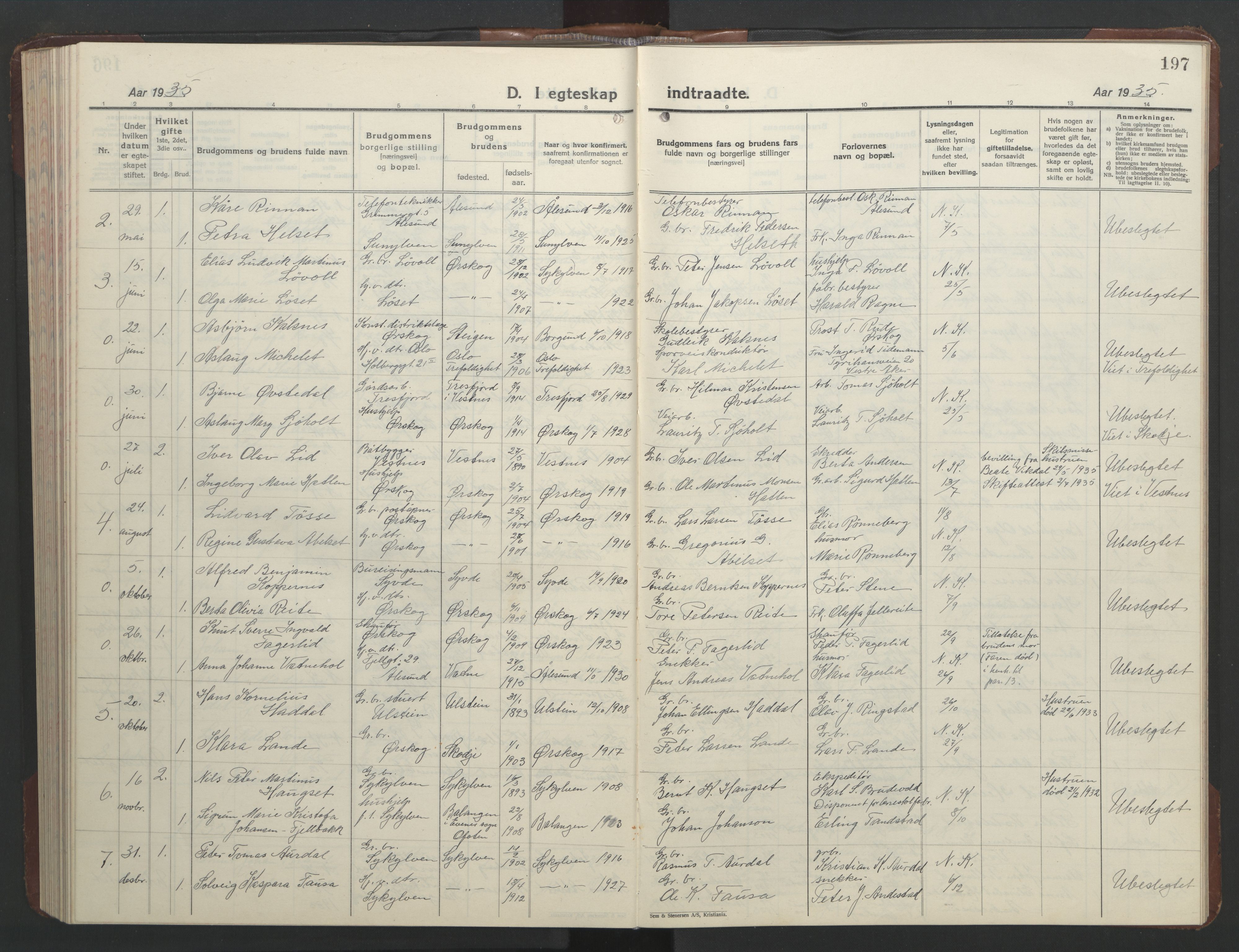 Ministerialprotokoller, klokkerbøker og fødselsregistre - Møre og Romsdal, SAT/A-1454/522/L0329: Parish register (copy) no. 522C08, 1926-1951, p. 197