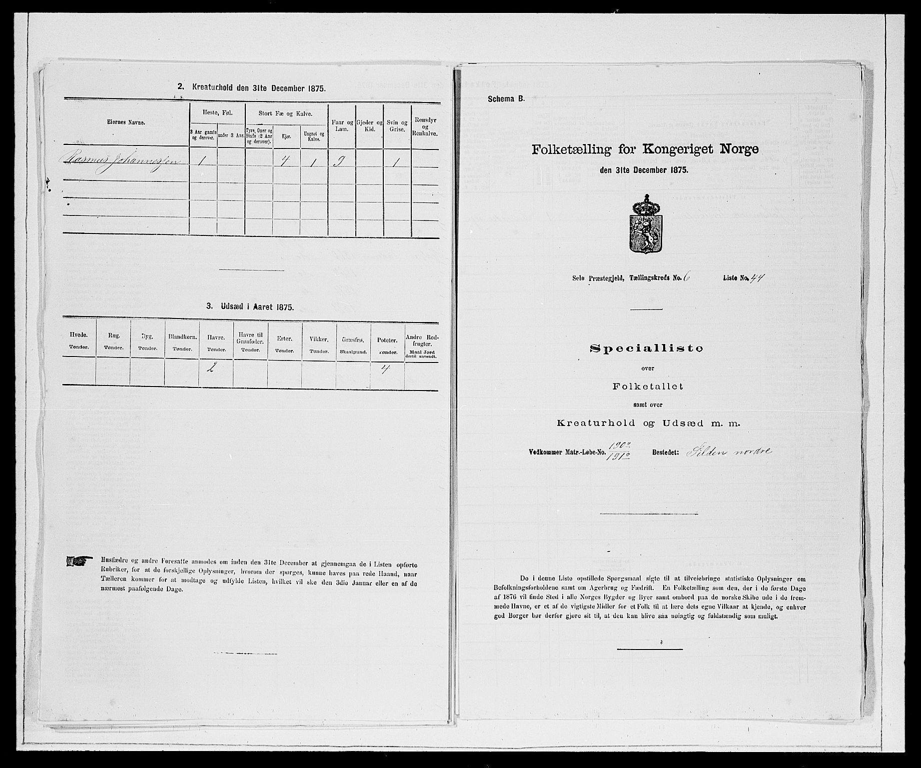 SAB, 1875 Census for 1441P Selje, 1875, p. 788