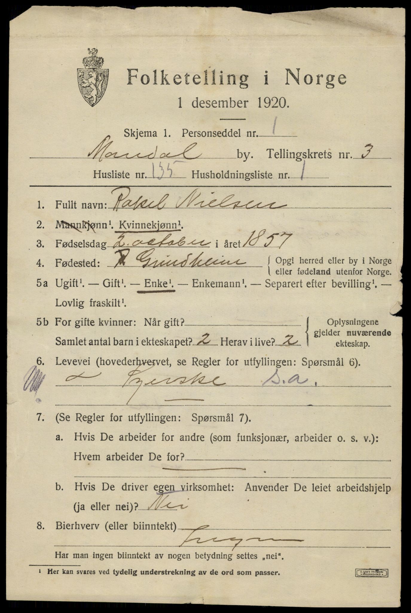 SAK, 1920 census for Mandal, 1920, p. 7005