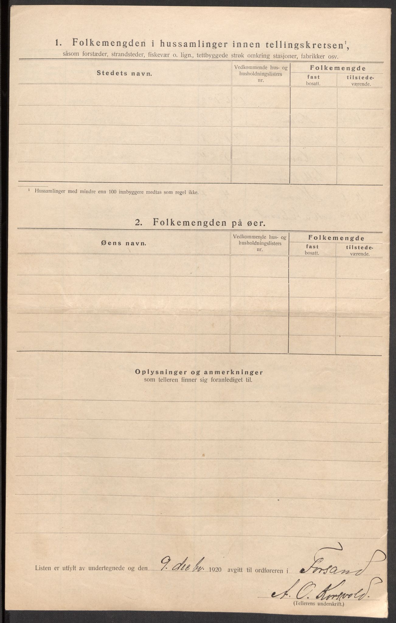 SAST, 1920 census for Forsand, 1920, p. 10