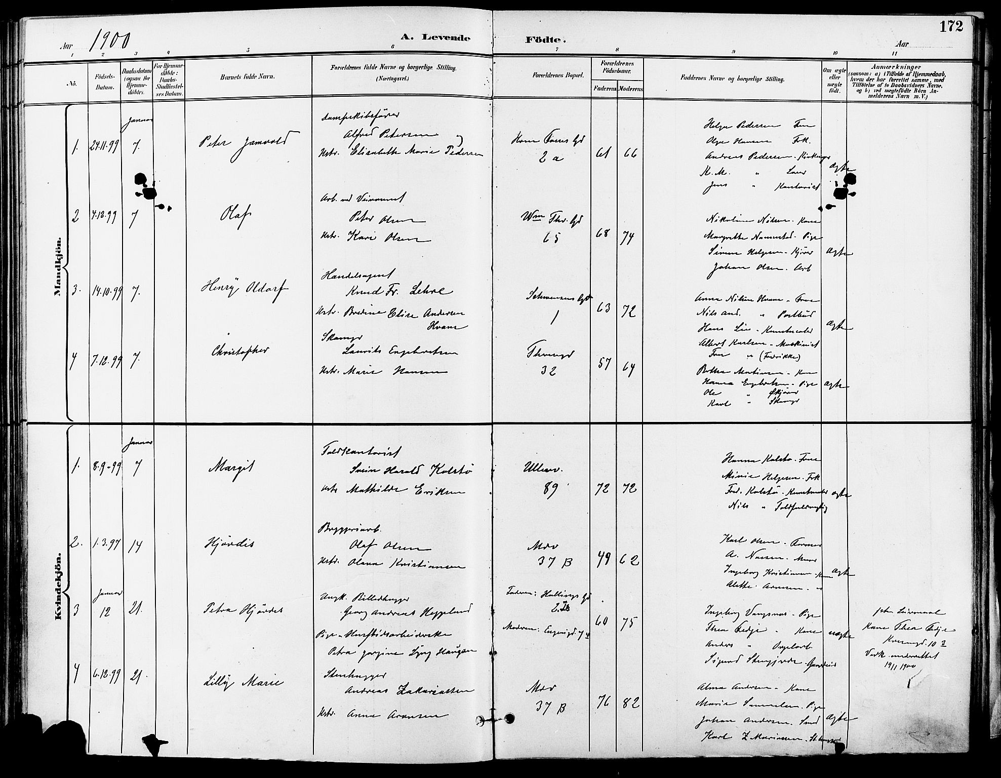 Gamle Aker prestekontor Kirkebøker, SAO/A-10617a/F/L0011: Parish register (official) no. 11, 1896-1901, p. 172