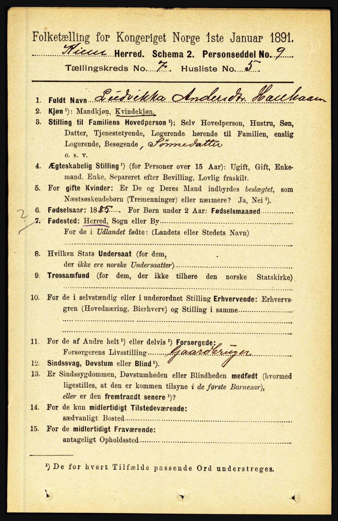 RA, 1891 census for 1437 Kinn, 1891, p. 2708