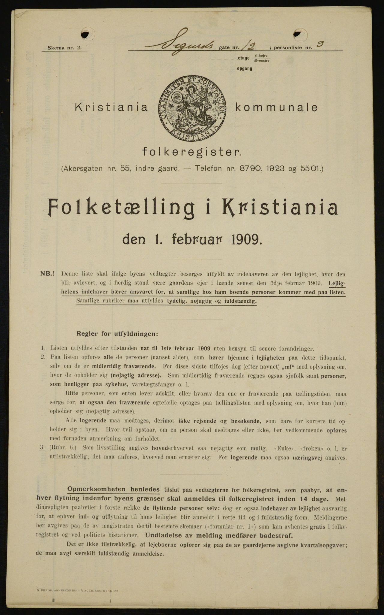 OBA, Municipal Census 1909 for Kristiania, 1909, p. 86308