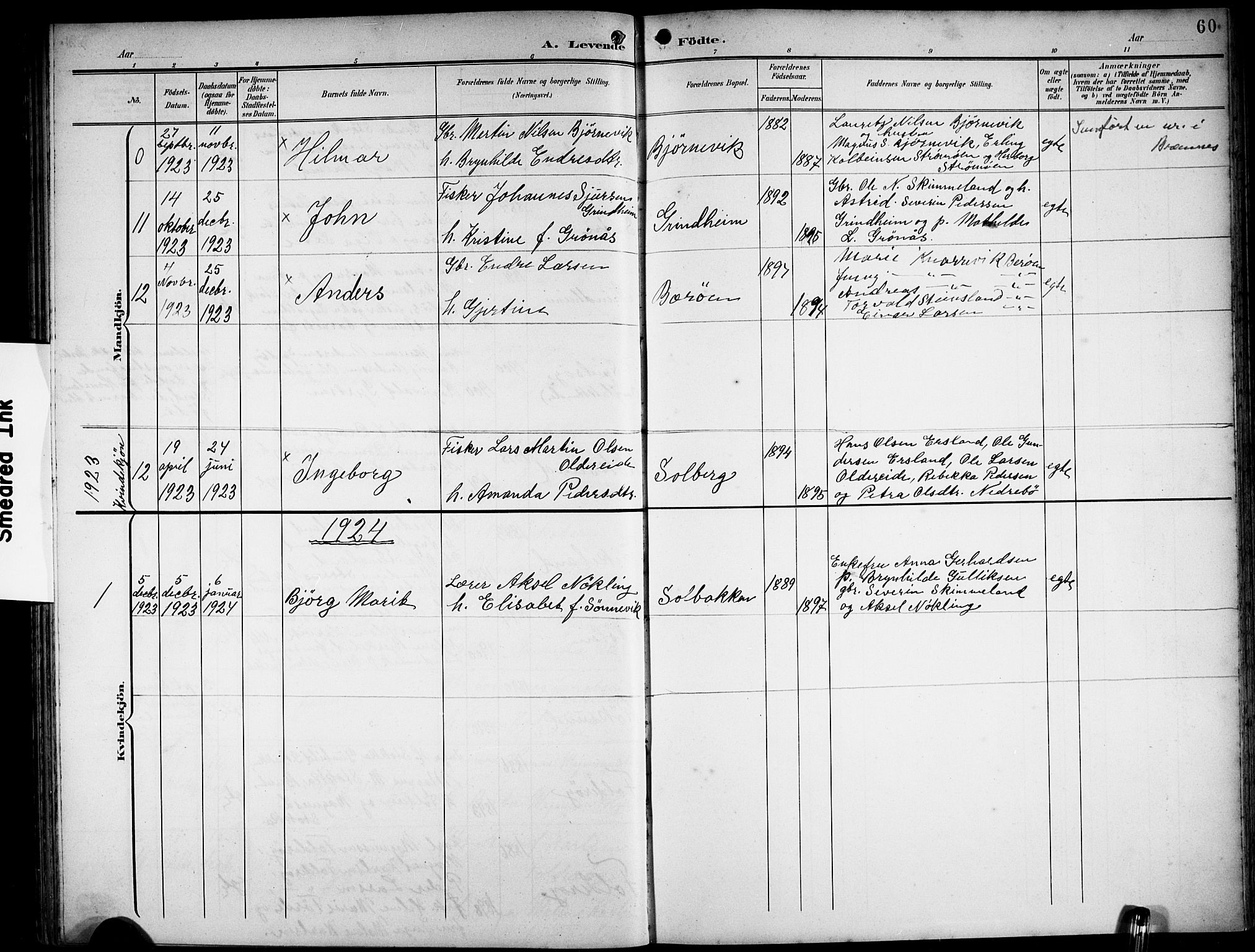 Finnås sokneprestembete, SAB/A-99925/H/Ha/Hab/Haba/L0004: Parish register (copy) no. A 4, 1901-1924, p. 60