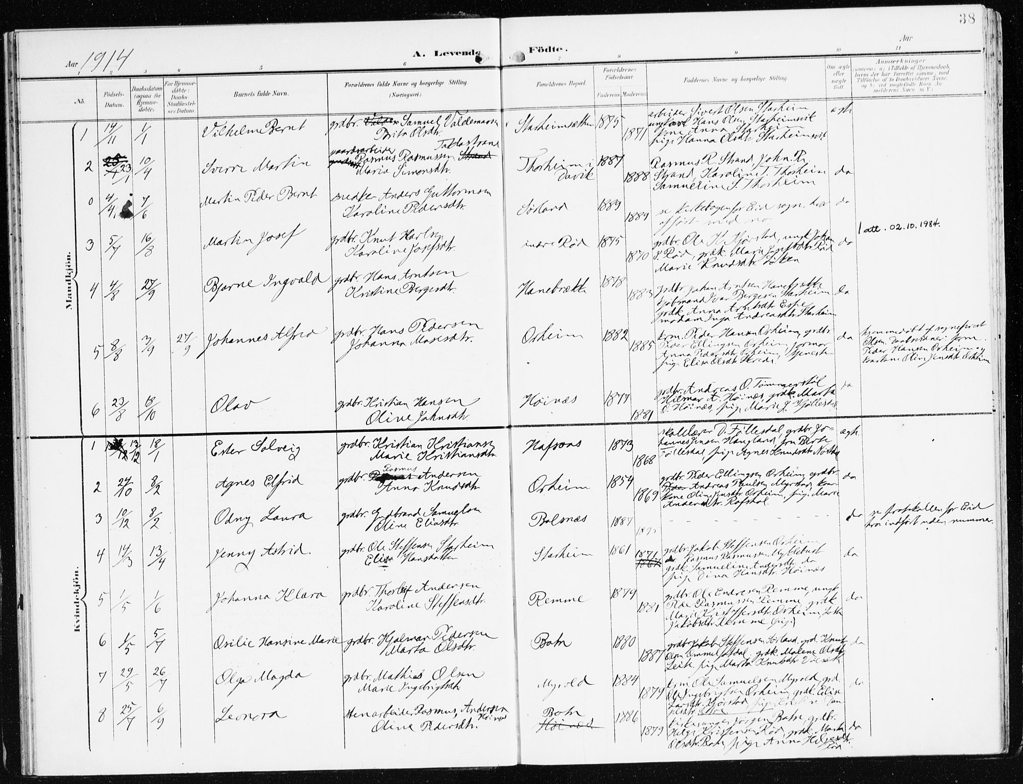 Eid sokneprestembete, SAB/A-82301/H/Haa/Haac/L0002: Parish register (official) no. C 2, 1899-1927, p. 38