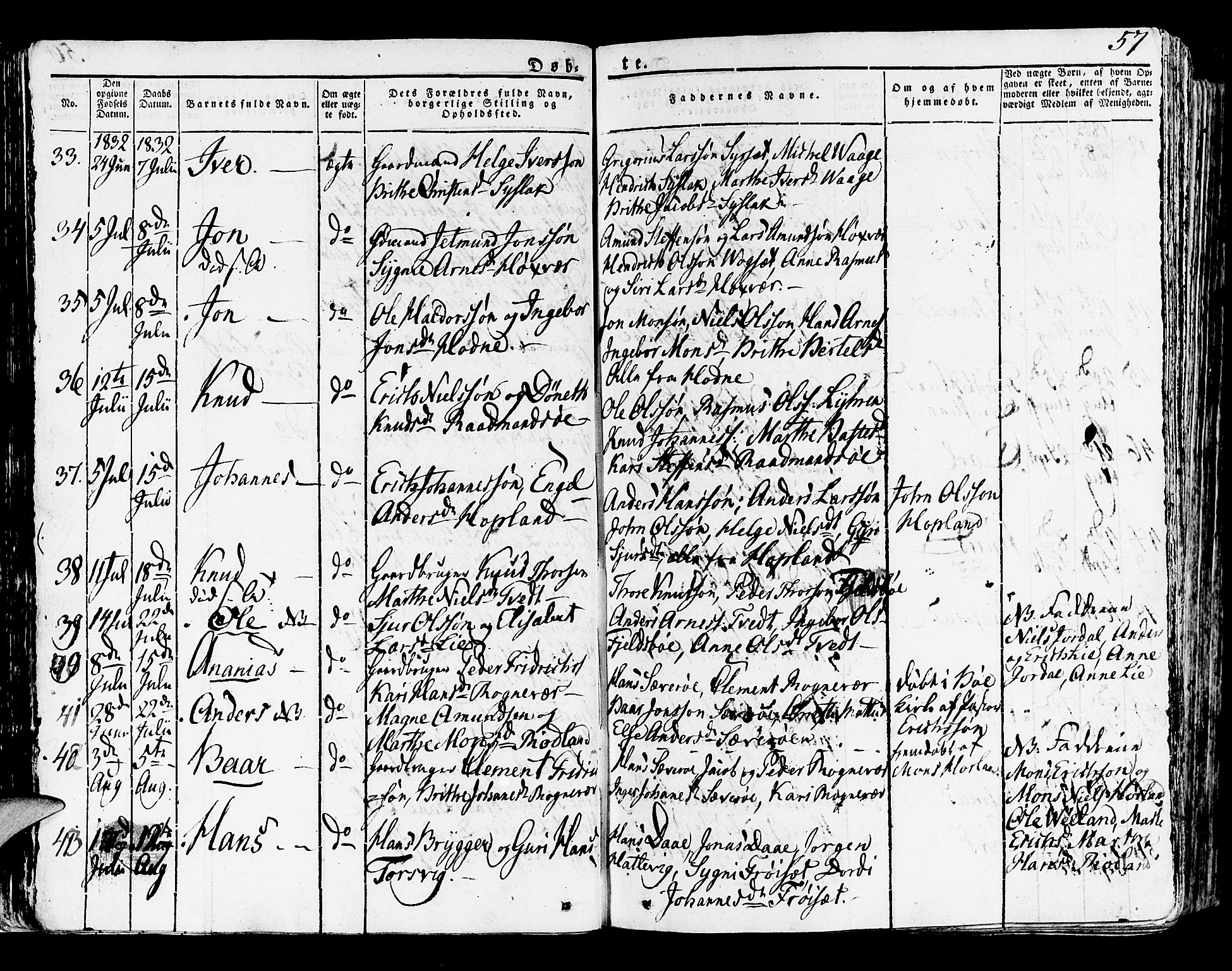 Lindås Sokneprestembete, SAB/A-76701/H/Haa: Parish register (official) no. A 8, 1823-1836, p. 57