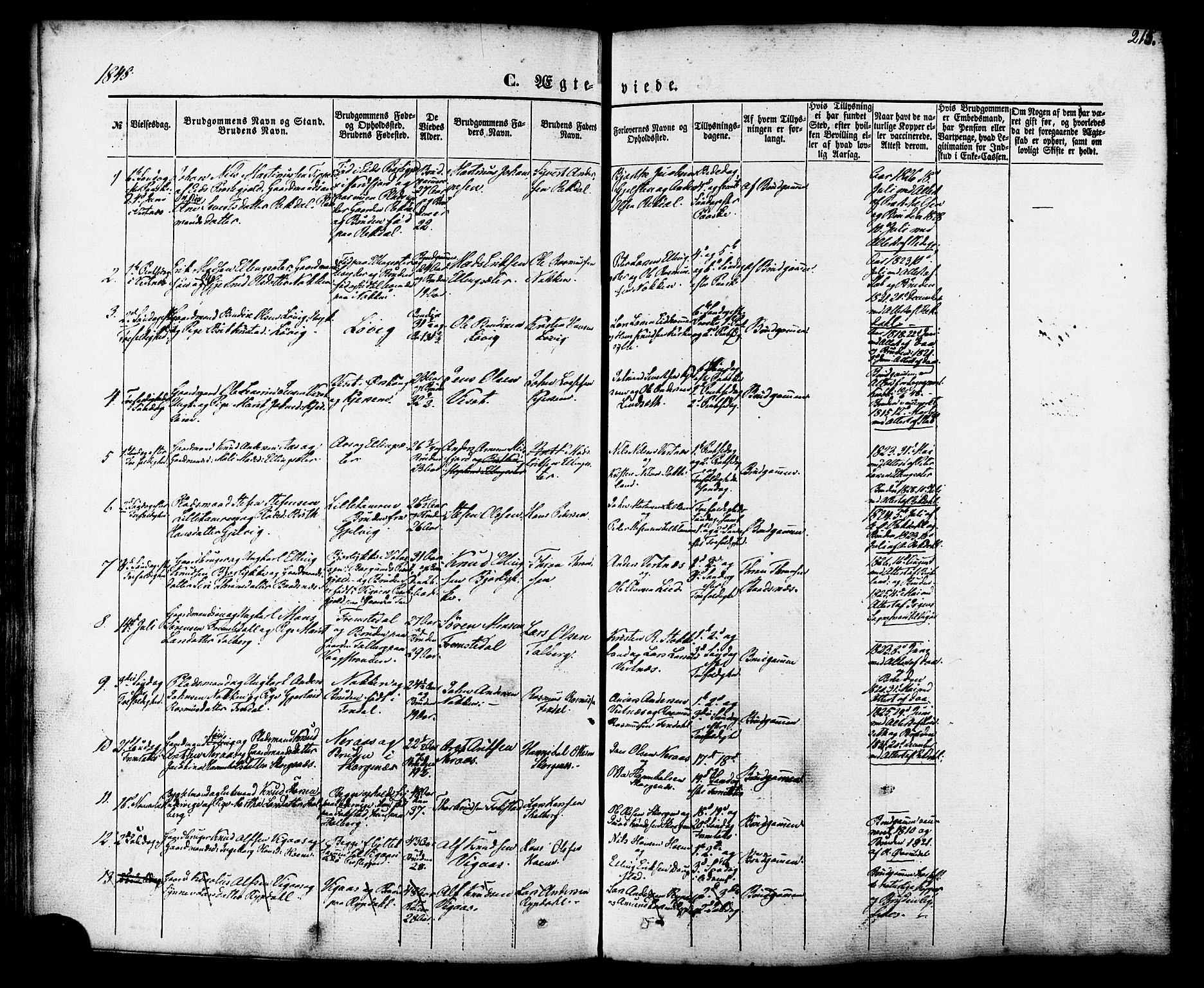 Ministerialprotokoller, klokkerbøker og fødselsregistre - Møre og Romsdal, SAT/A-1454/539/L0529: Parish register (official) no. 539A02, 1848-1872, p. 215