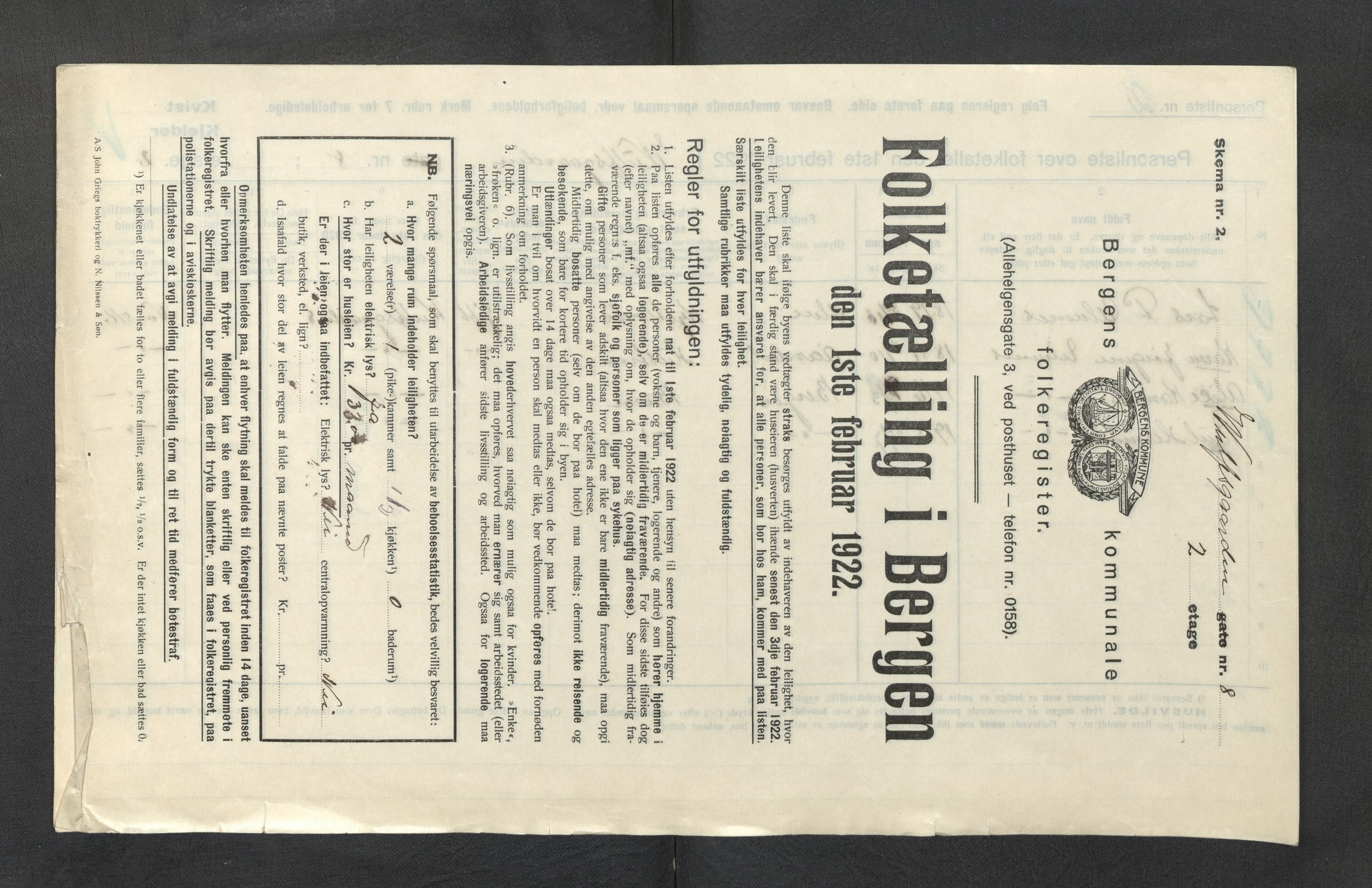 SAB, Municipal Census 1922 for Bergen, 1922, p. 47793