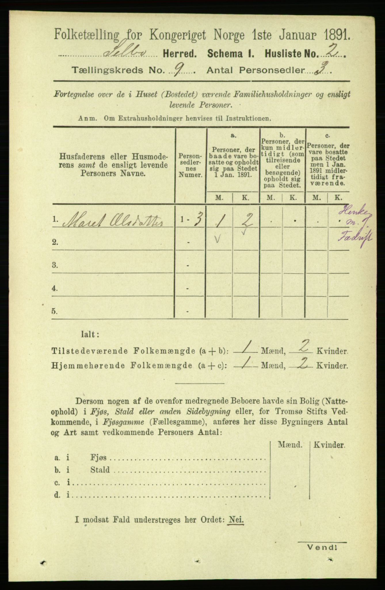 RA, 1891 census for 1664 Selbu, 1891, p. 3309