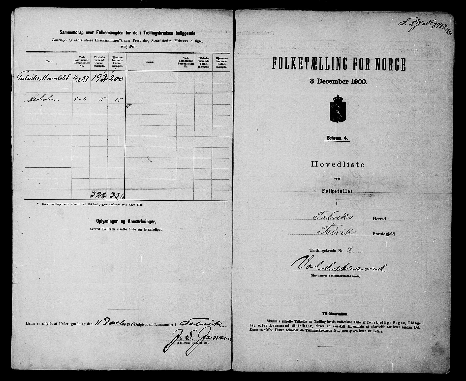 SATØ, 1900 census for Talvik, 1900, p. 6