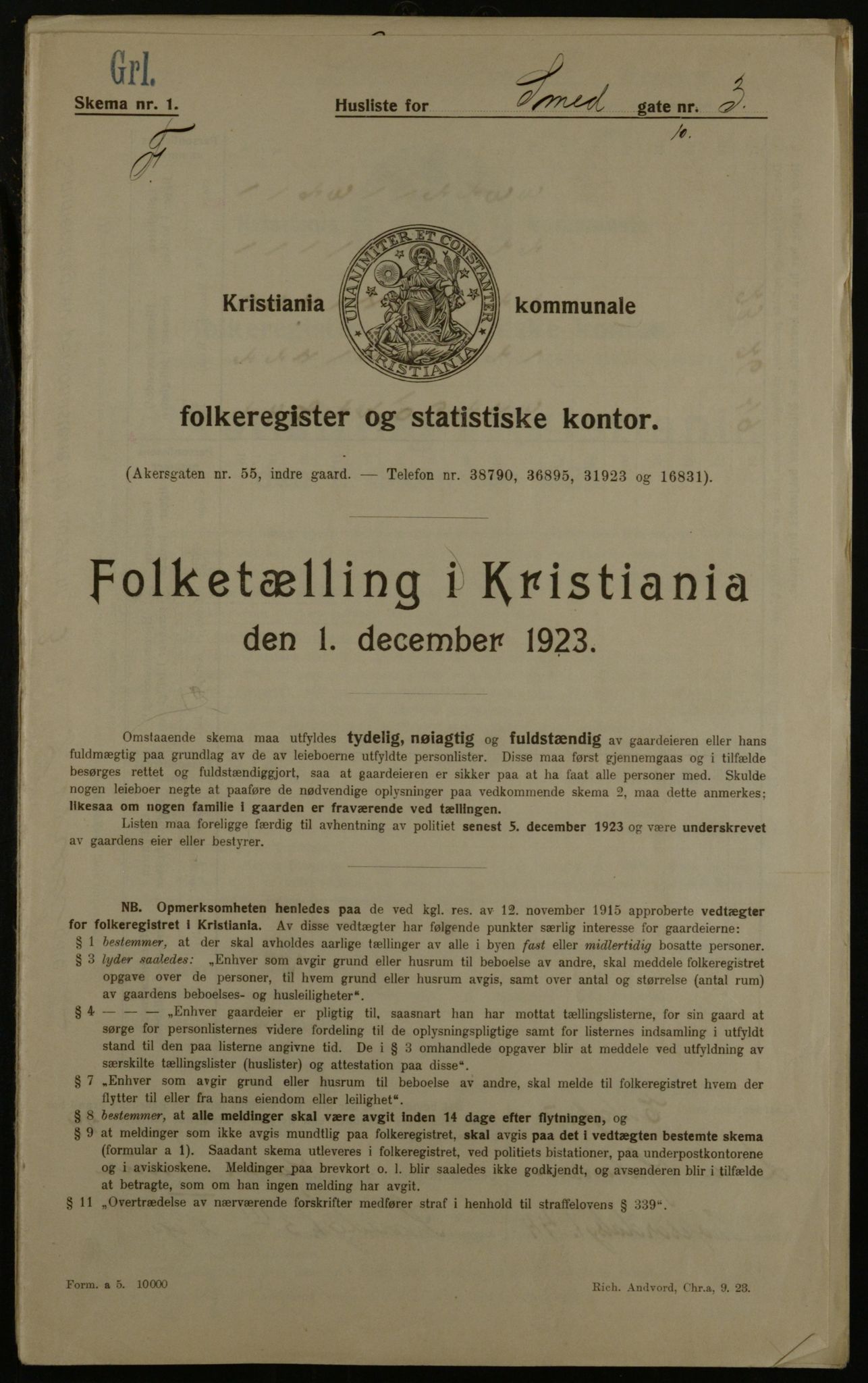 OBA, Municipal Census 1923 for Kristiania, 1923, p. 107212