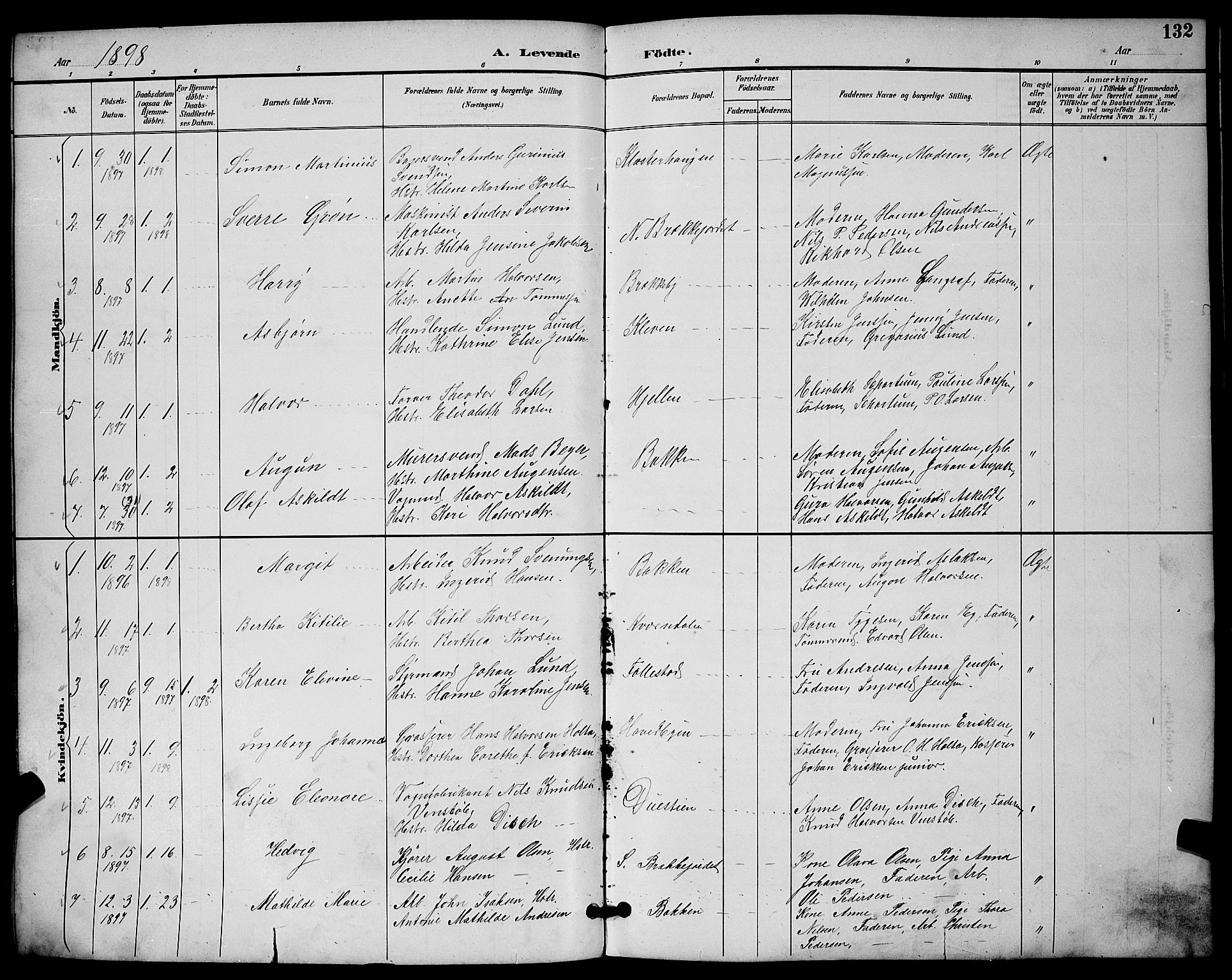 Skien kirkebøker, SAKO/A-302/G/Ga/L0007: Parish register (copy) no. 7, 1891-1900, p. 132