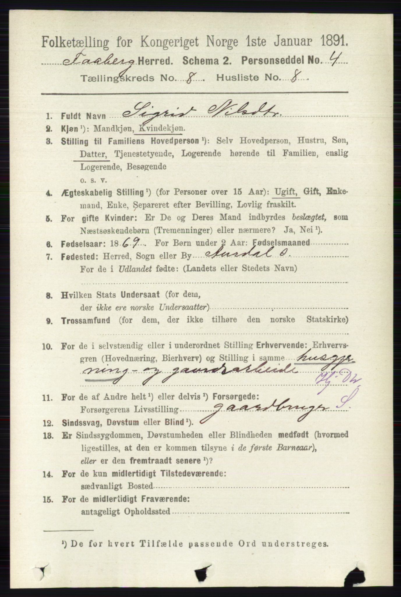 RA, 1891 census for 0524 Fåberg, 1891, p. 3445