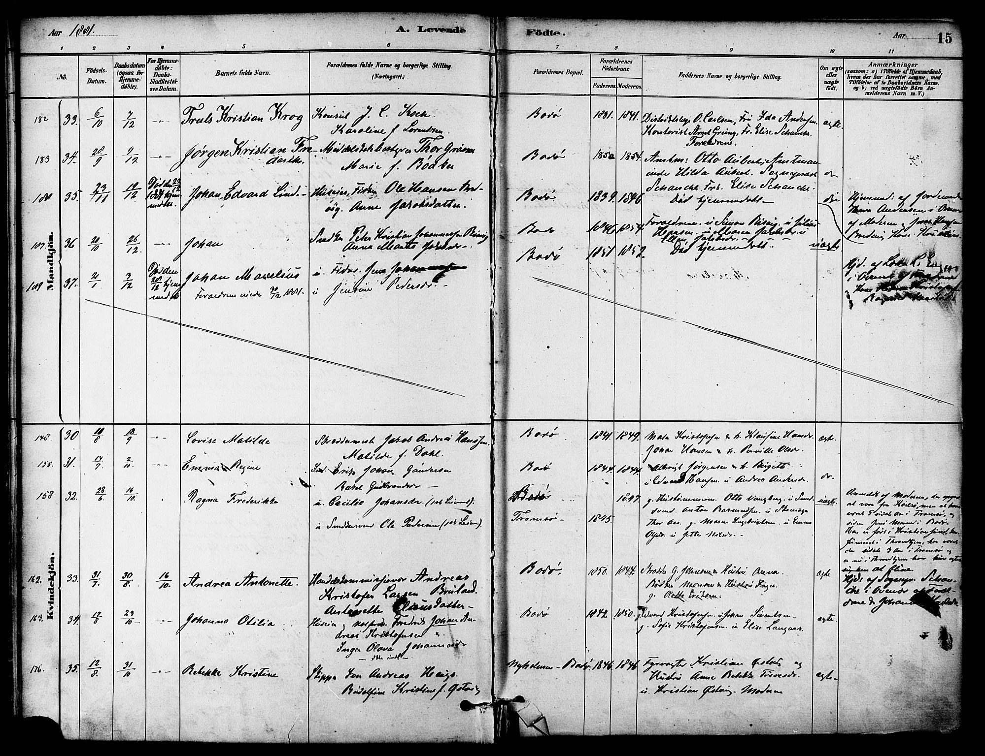 Ministerialprotokoller, klokkerbøker og fødselsregistre - Nordland, AV/SAT-A-1459/801/L0030: Parish register (copy) no. 801C05, 1879-1887, p. 15