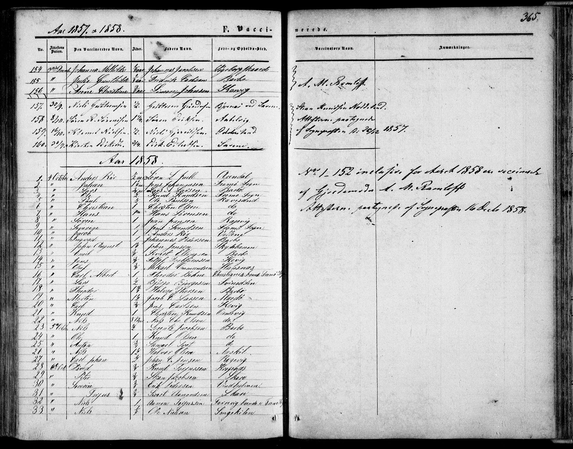 Tromøy sokneprestkontor, SAK/1111-0041/F/Fa/L0006: Parish register (official) no. A 6, 1855-1863, p. 365