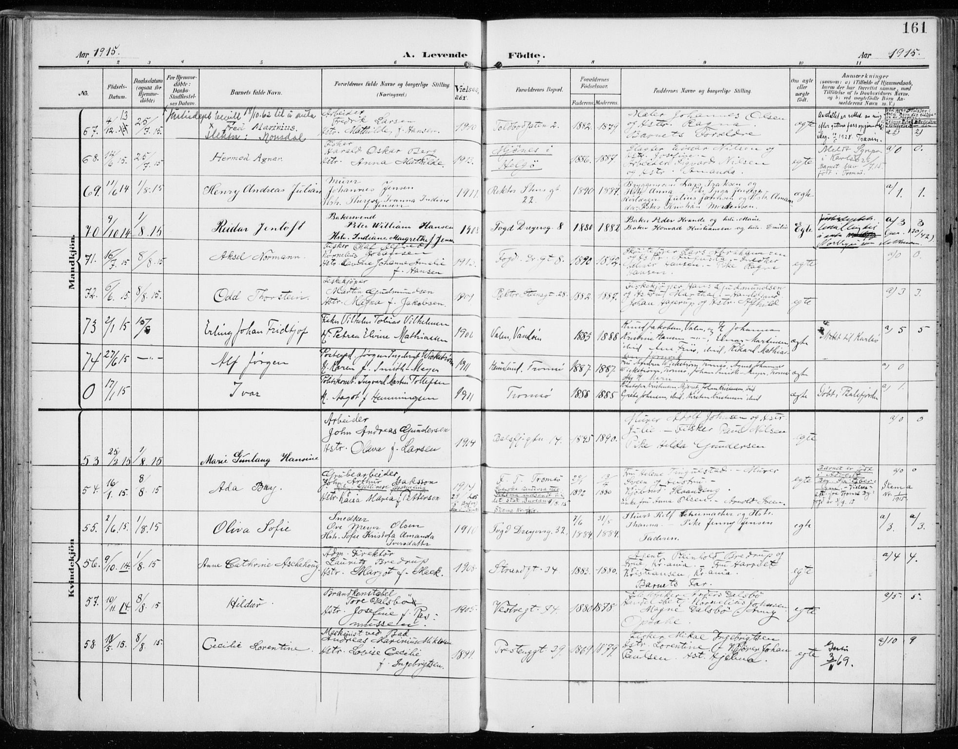 Tromsø sokneprestkontor/stiftsprosti/domprosti, SATØ/S-1343/G/Ga/L0017kirke: Parish register (official) no. 17, 1907-1917, p. 161
