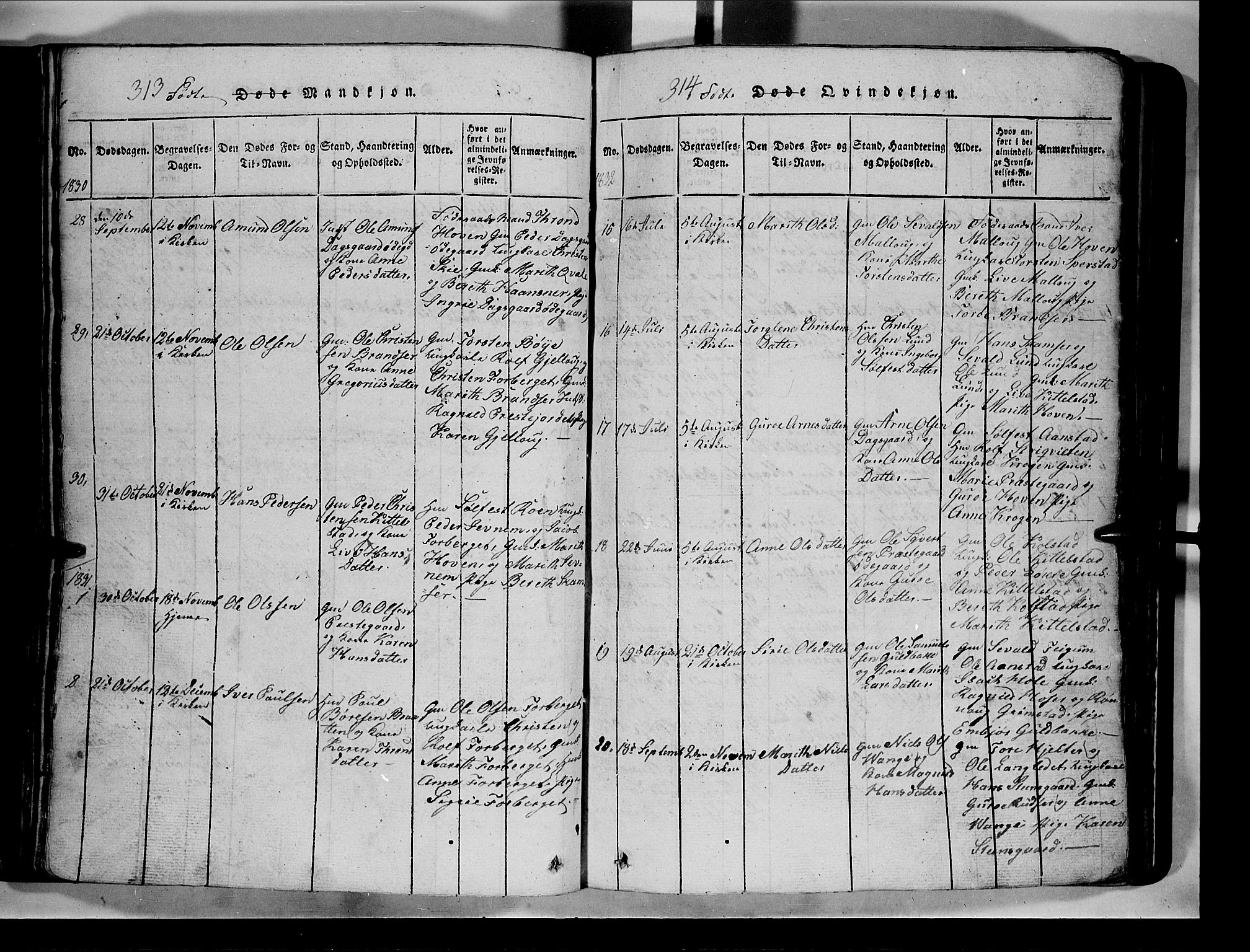 Lom prestekontor, SAH/PREST-070/L/L0003: Parish register (copy) no. 3, 1815-1844, p. 313-314