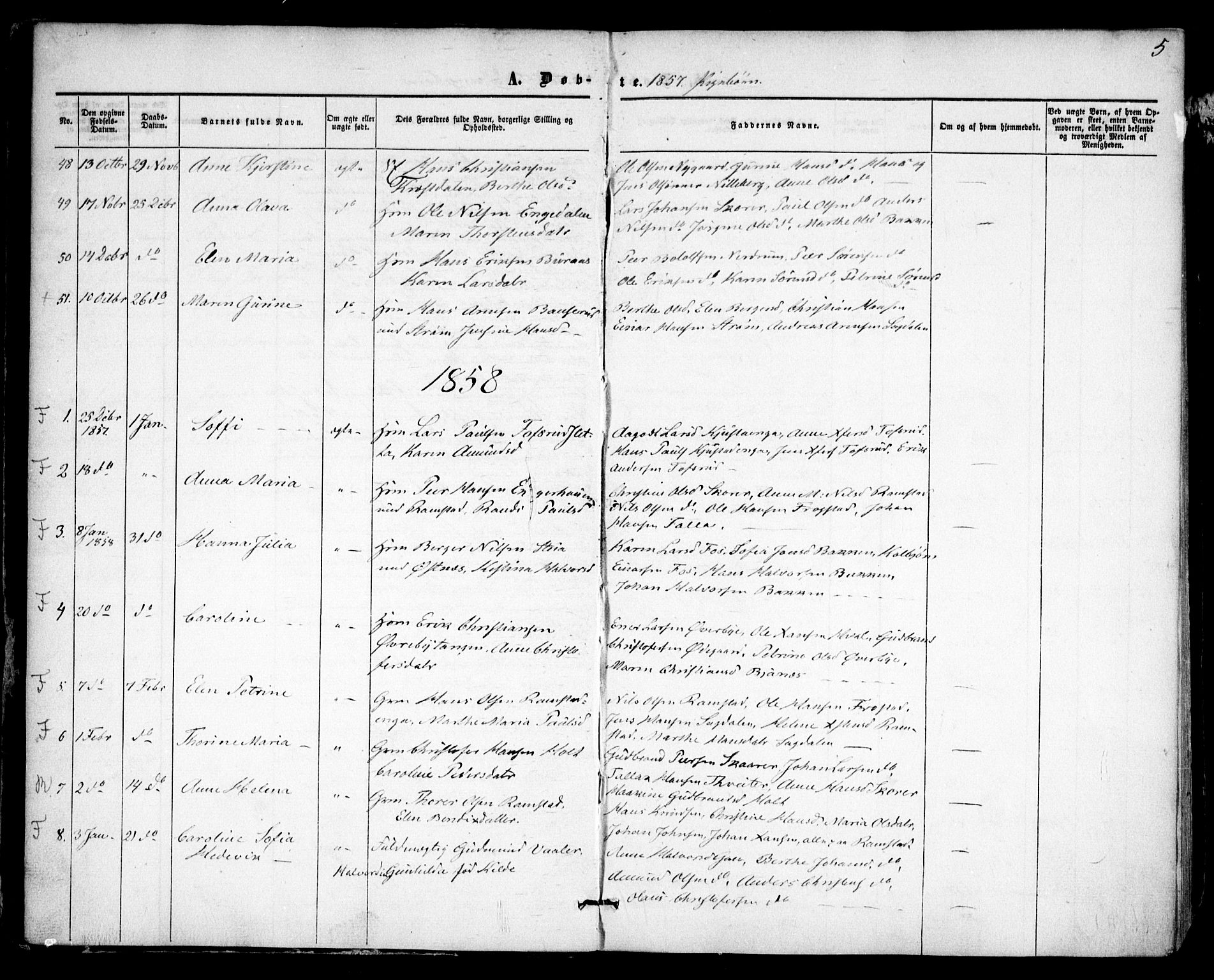 Fet prestekontor Kirkebøker, AV/SAO-A-10370a/F/Fa/L0011: Parish register (official) no. I 11, 1857-1866, p. 5