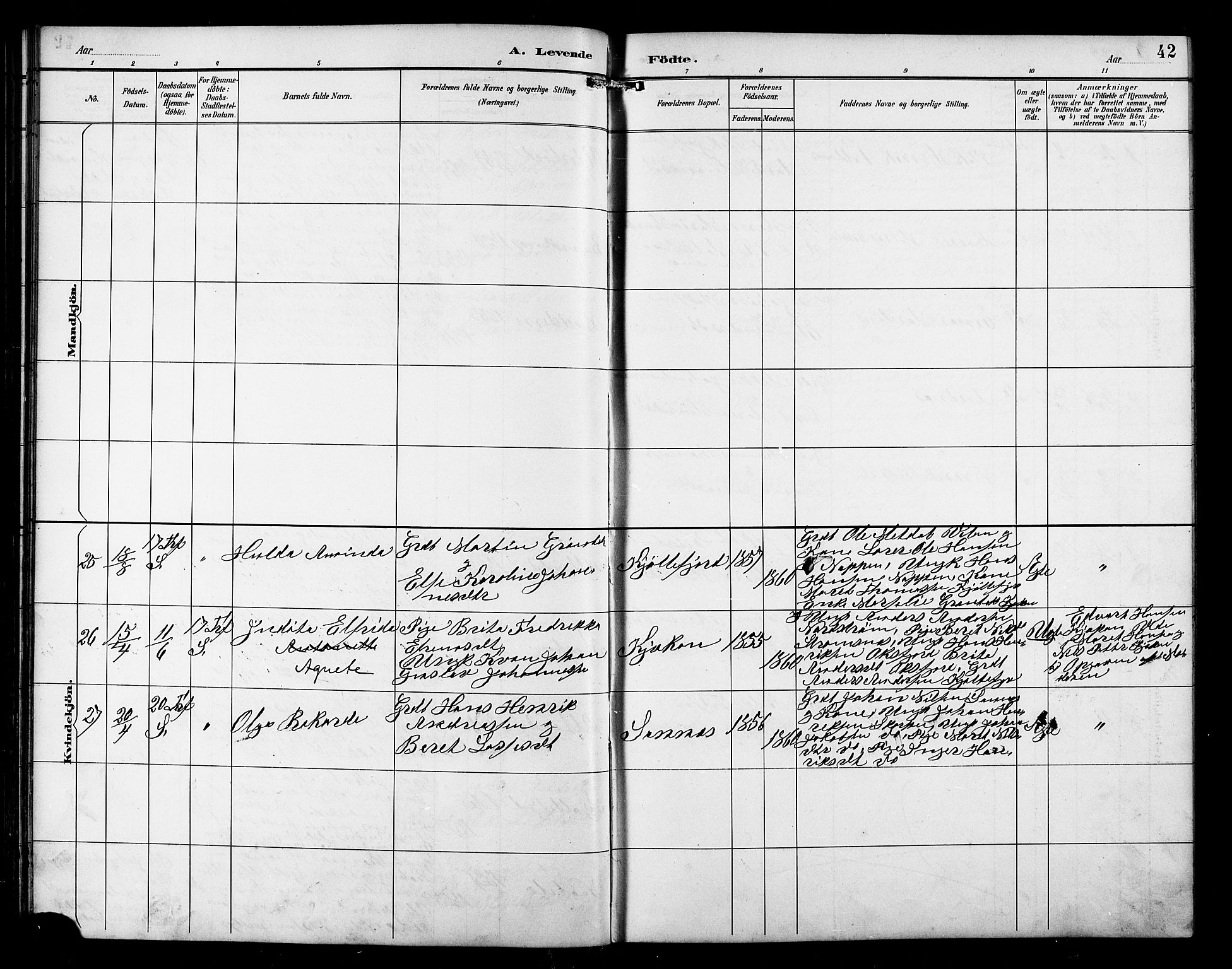 Skjervøy sokneprestkontor, AV/SATØ-S-1300/H/Ha/Hab/L0016klokker: Parish register (copy) no. 16, 1891-1907, p. 42