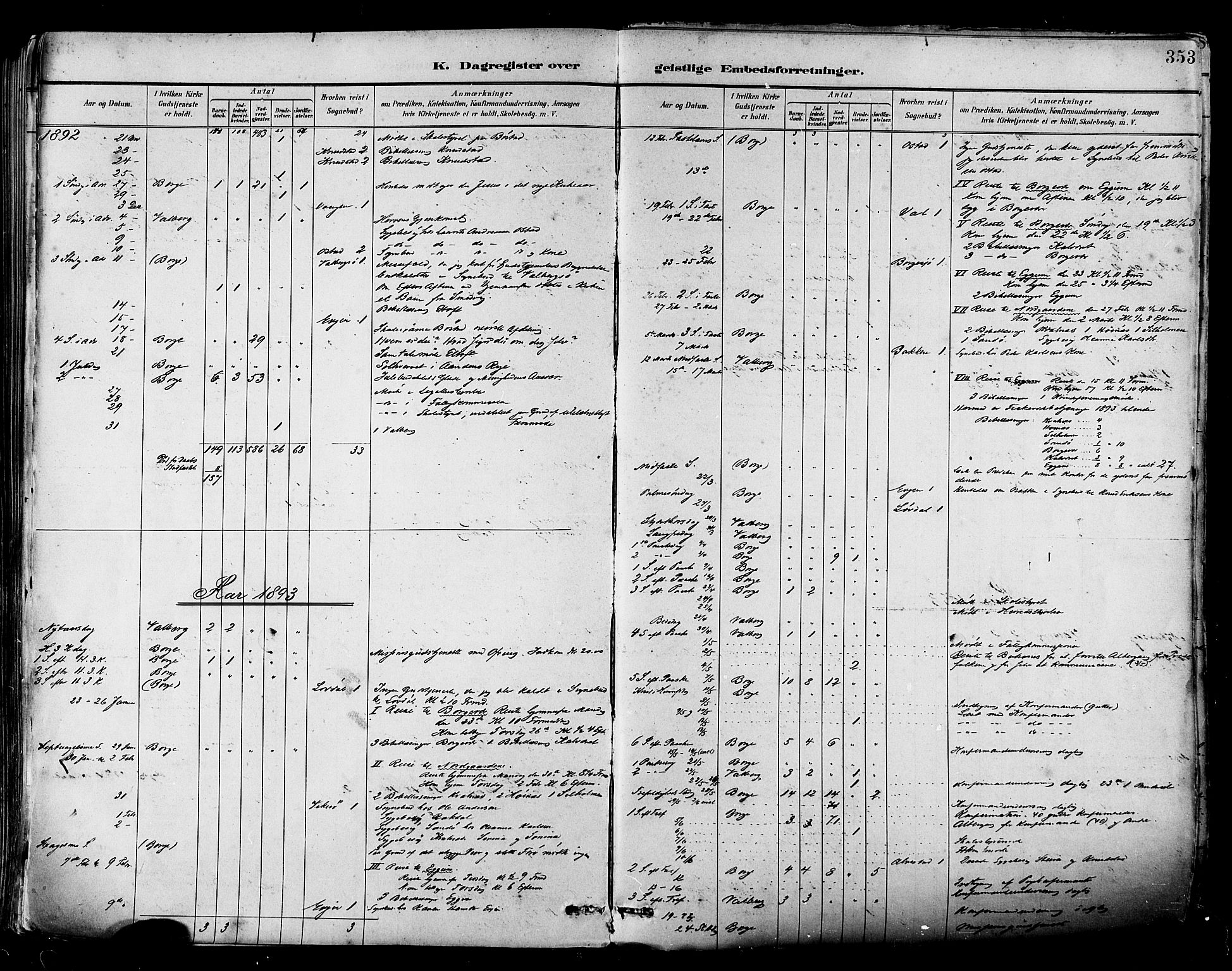 Ministerialprotokoller, klokkerbøker og fødselsregistre - Nordland, AV/SAT-A-1459/880/L1133: Parish register (official) no. 880A07, 1888-1898, p. 353