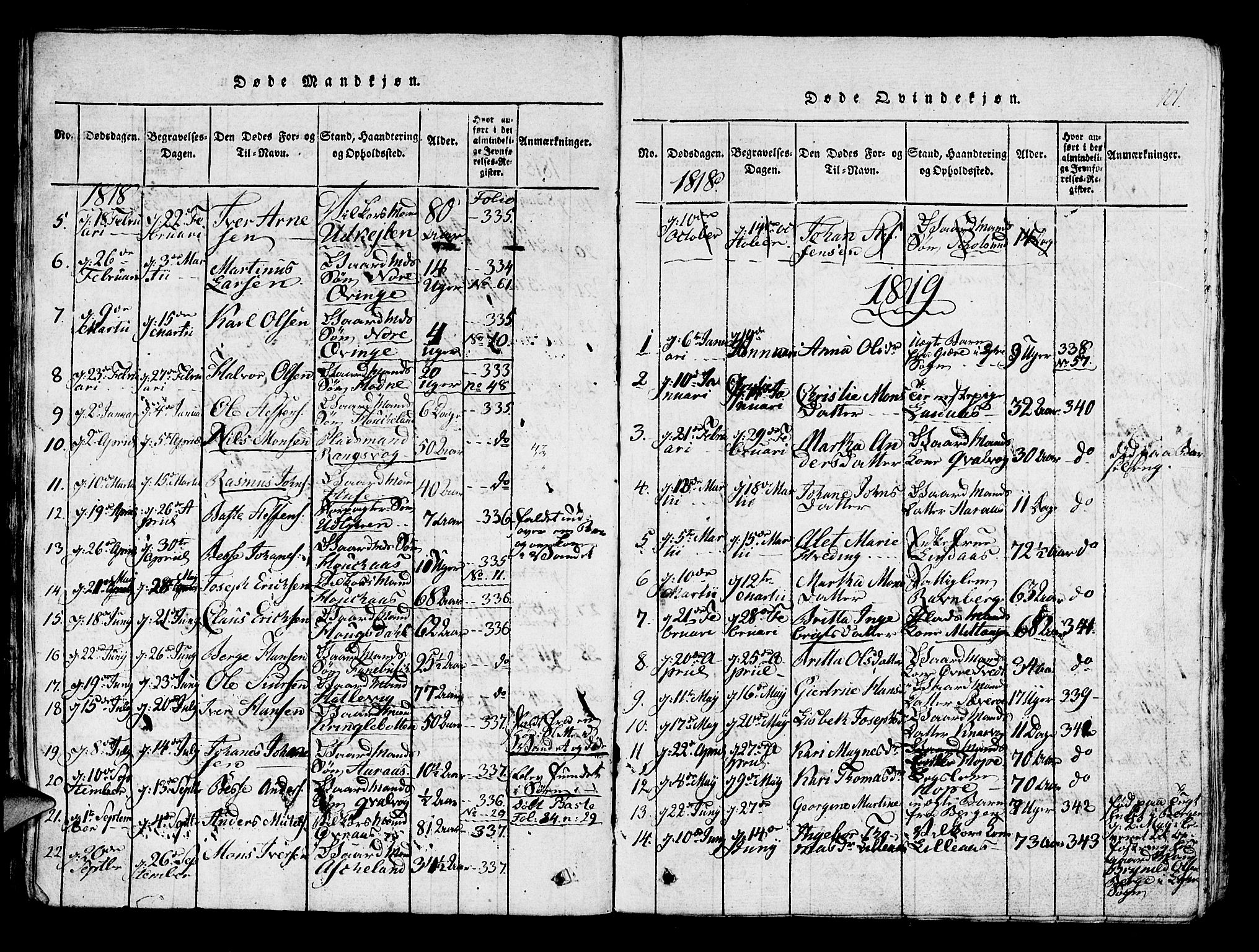 Lindås Sokneprestembete, SAB/A-76701/H/Haa: Parish register (official) no. A 7, 1816-1823, p. 101