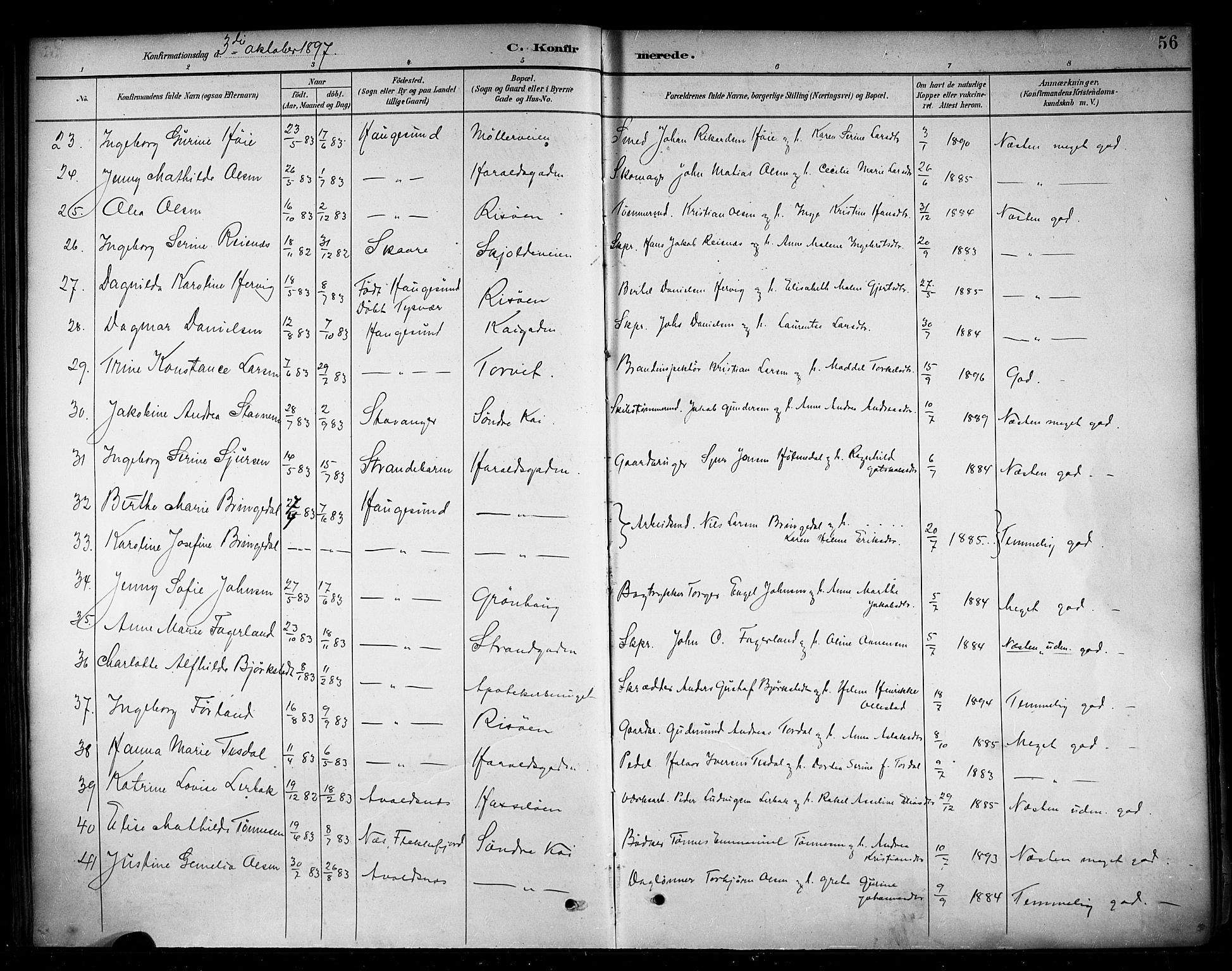 Haugesund sokneprestkontor, SAST/A -101863/H/Ha/Haa/L0005: Parish register (official) no. A 5, 1891-1903, p. 56