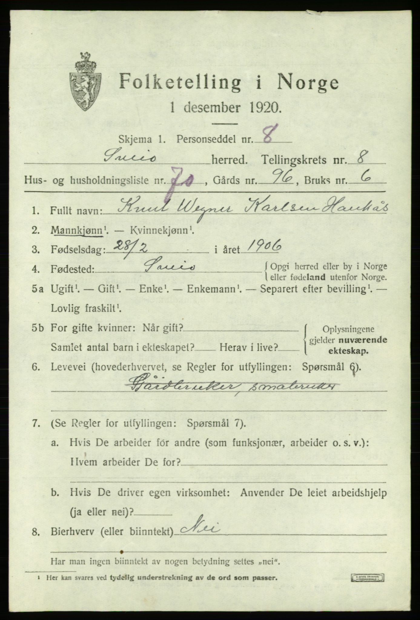 SAB, 1920 census for Sveio, 1920, p. 4436