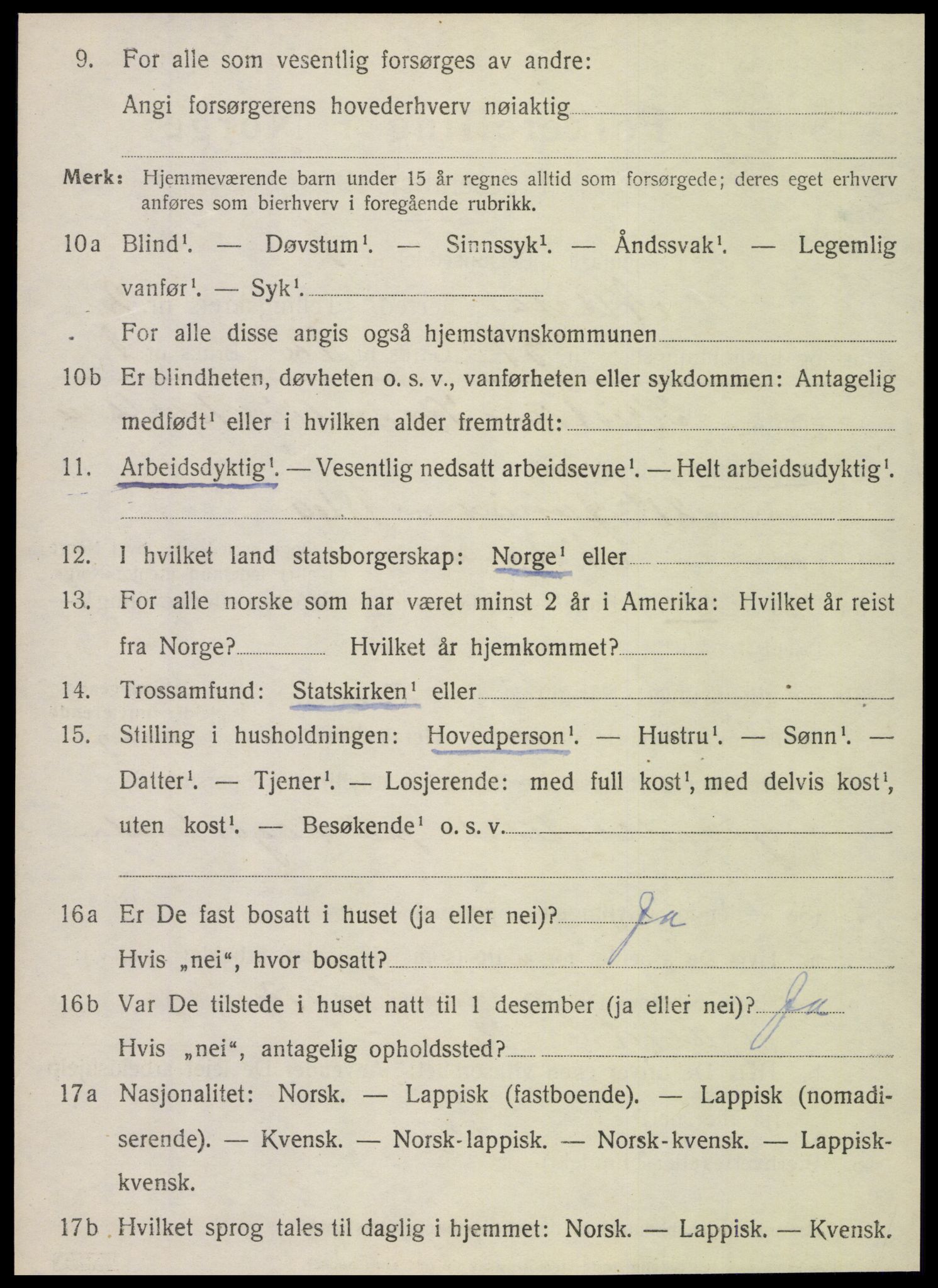 SAT, 1920 census for Nesna, 1920, p. 2076